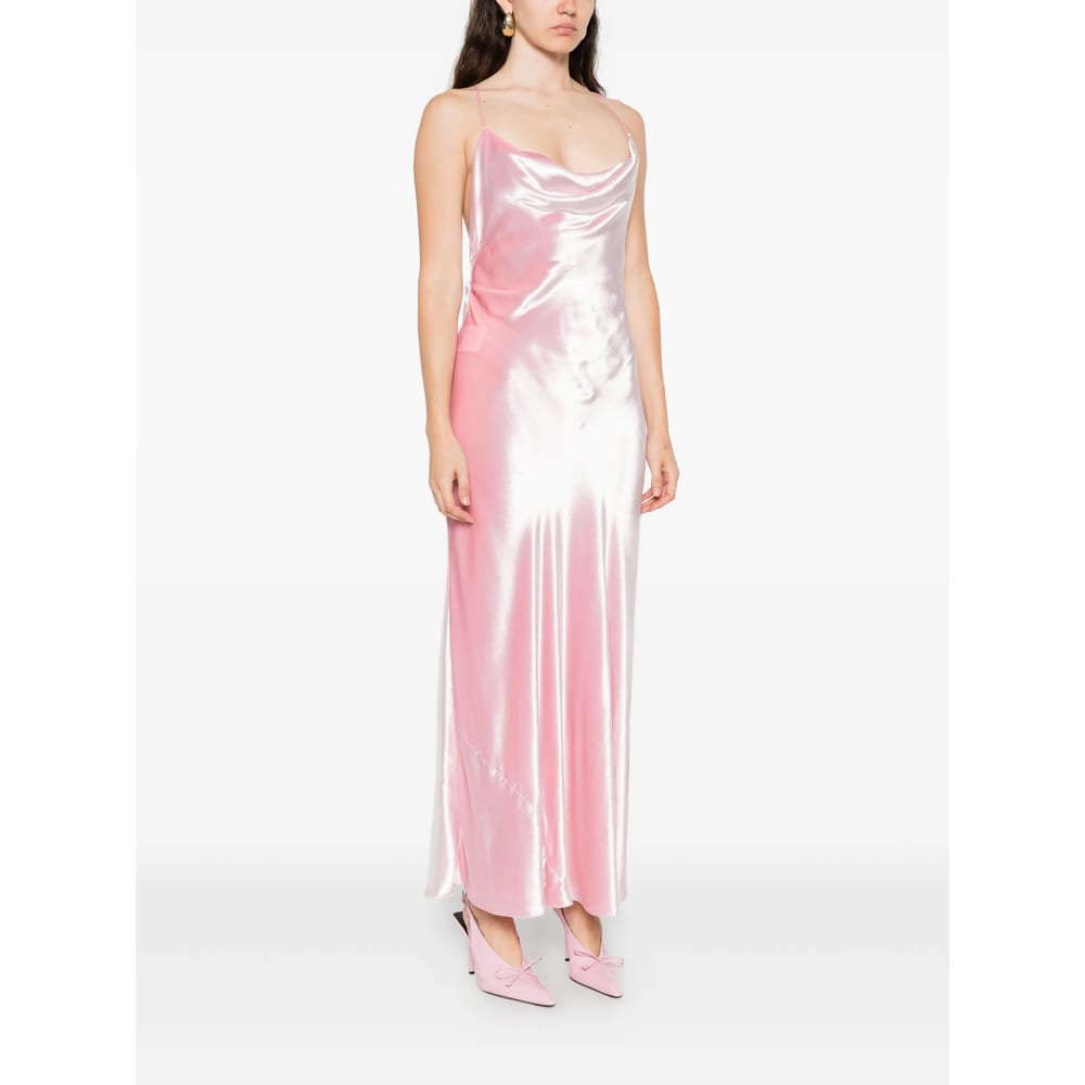Alberta Ferretti Soft Cowl Neck Long Velvet Gown In Pink
