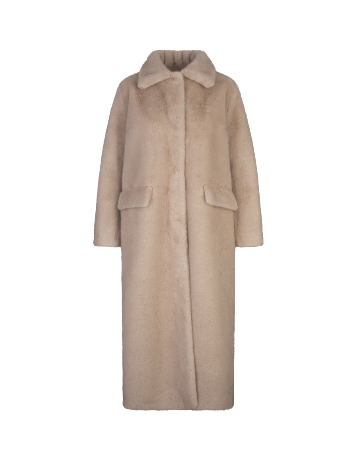 Beige Faux Fur Long Coat