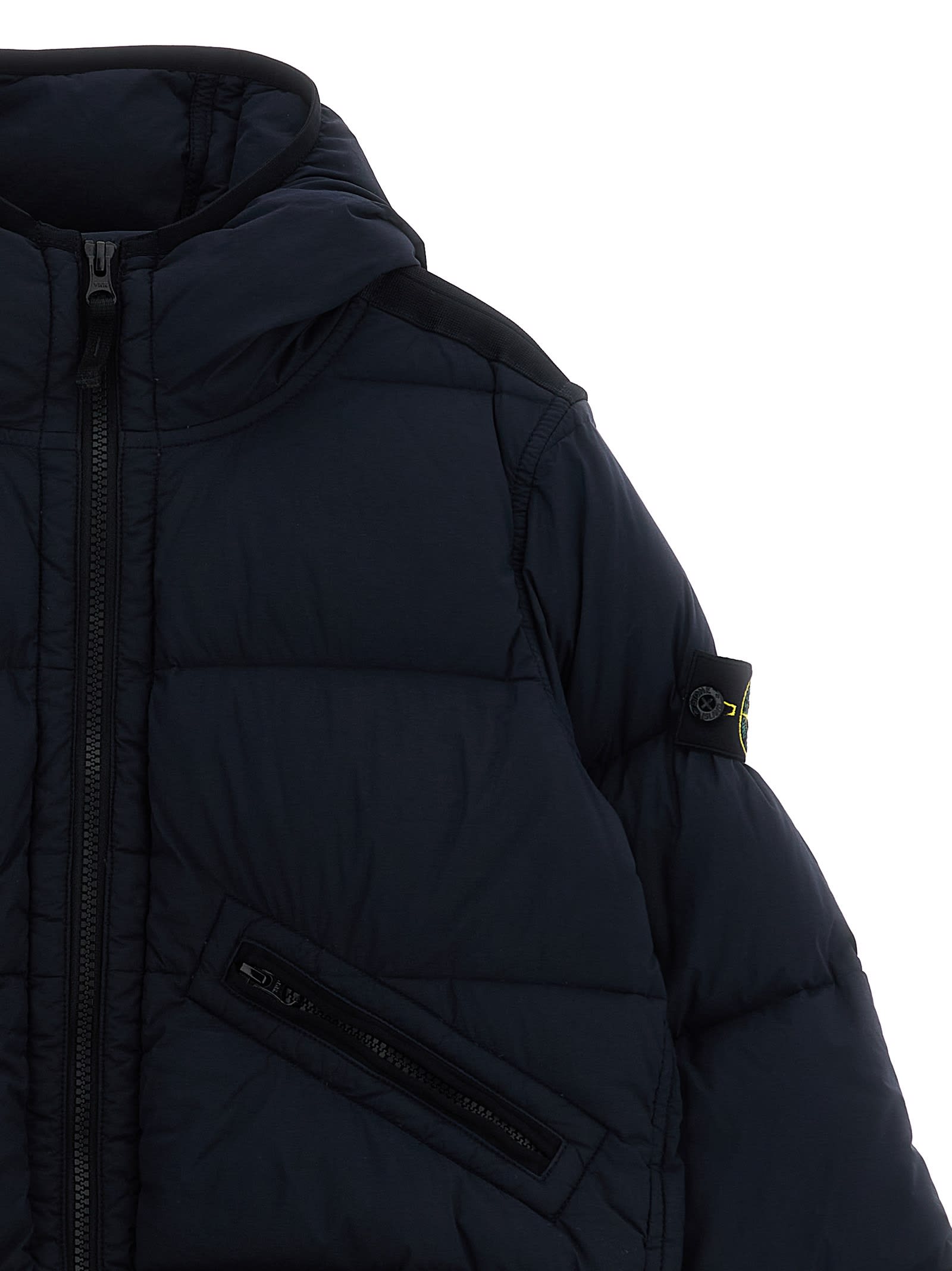 Stone Island Hooded Cotton Jacket In Blue