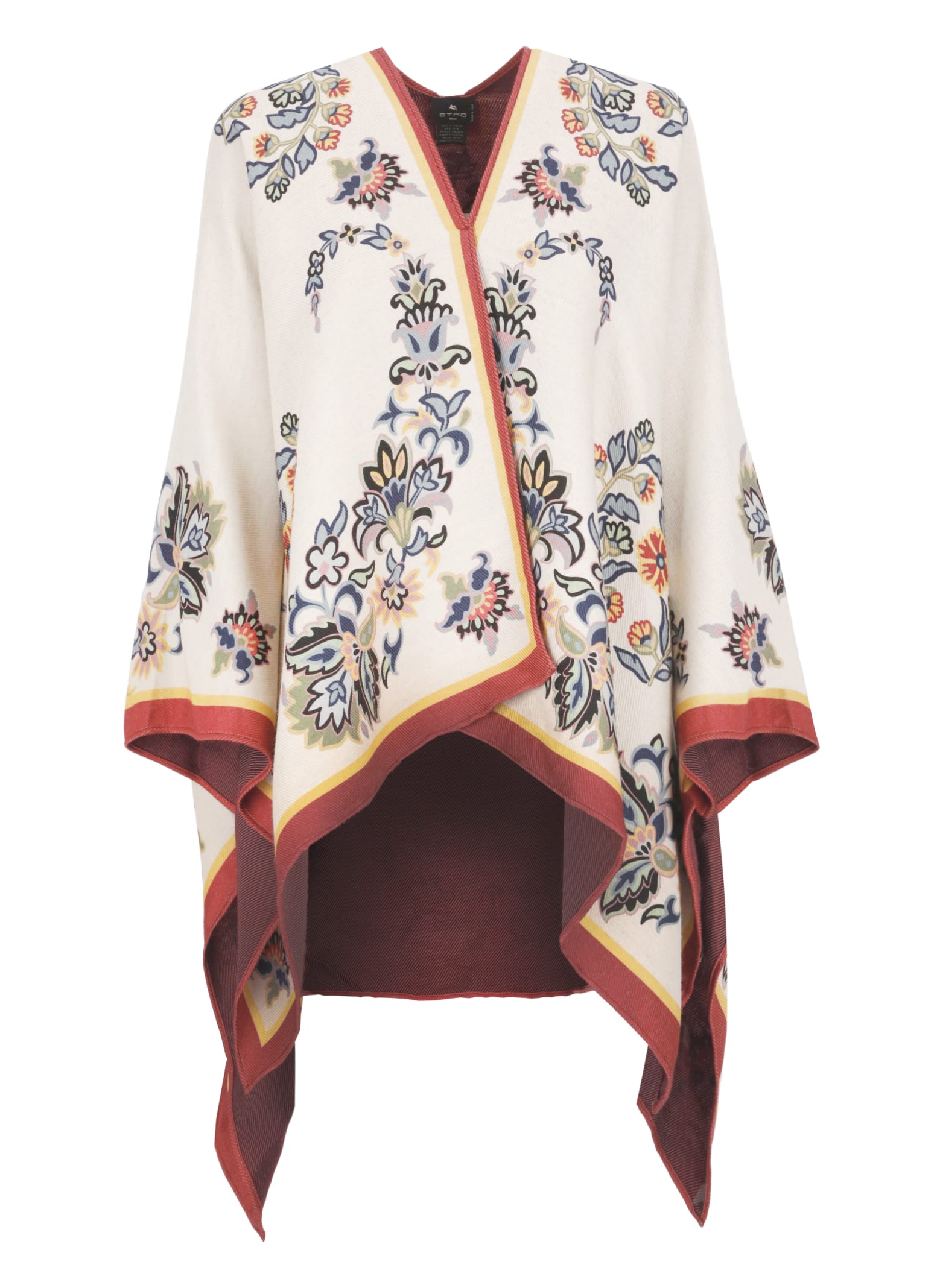 Shop Etro Poncho With Print In Ivory