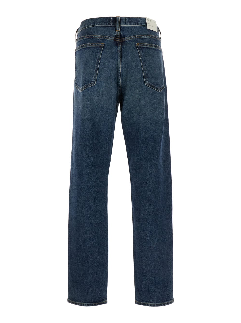 Shop Agolde Blue Straight Jeans With Branded Button In Cotton Blend Denim Man