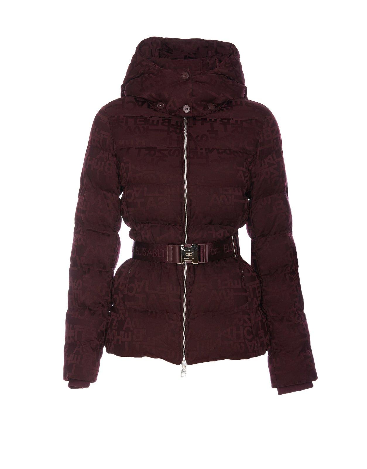 Shop Elisabetta Franchi Monogram Jacquard Short Down Jacket