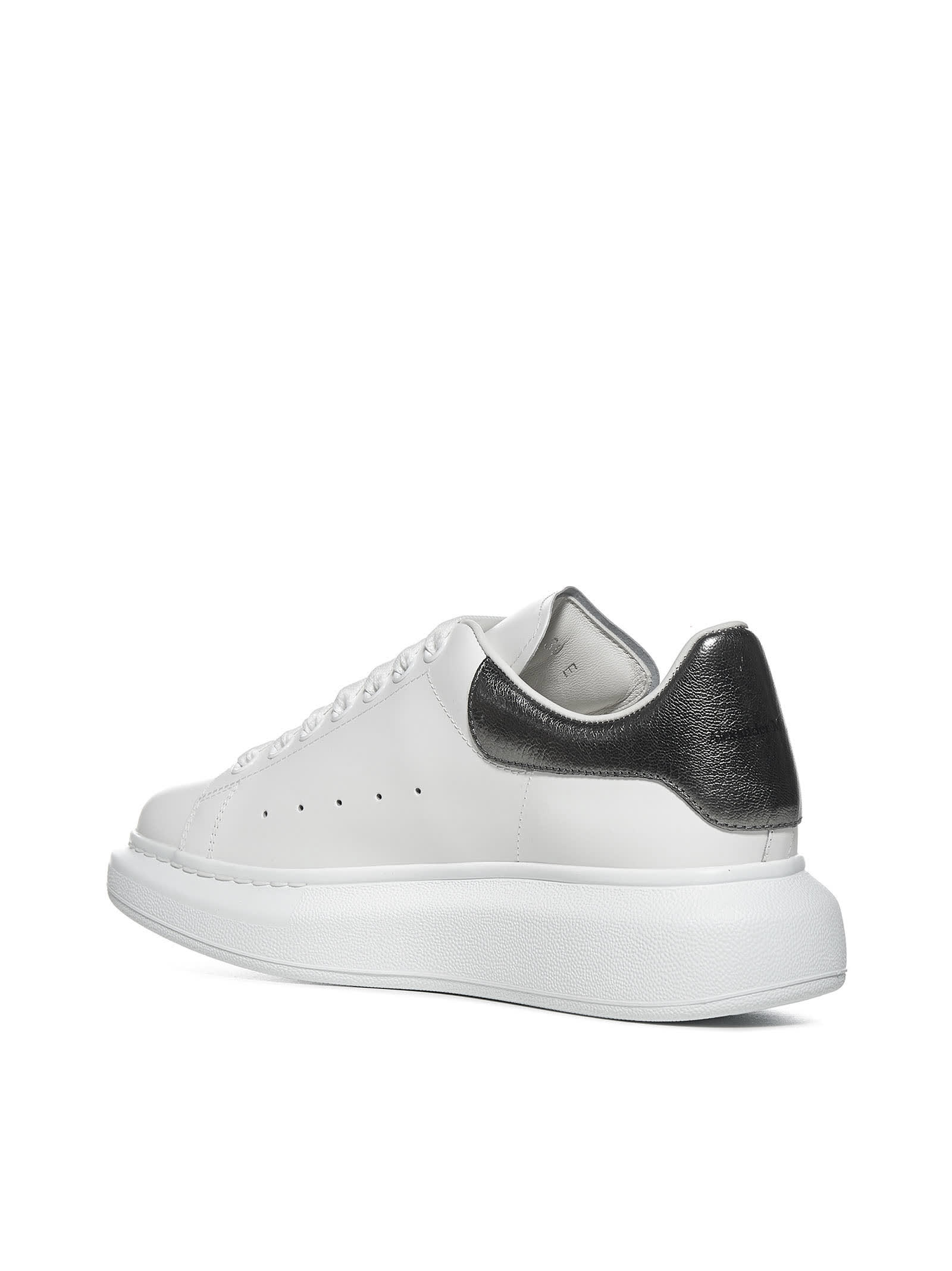 Shop Alexander Mcqueen Oversized Sneakers In Leather With Contrasting Heel Tab In White/blk Pearl