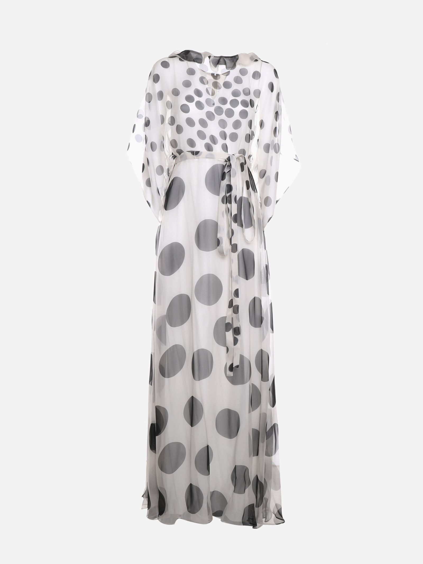 Valentino Long Dress In Printed Chiffon With Cape Sleeves