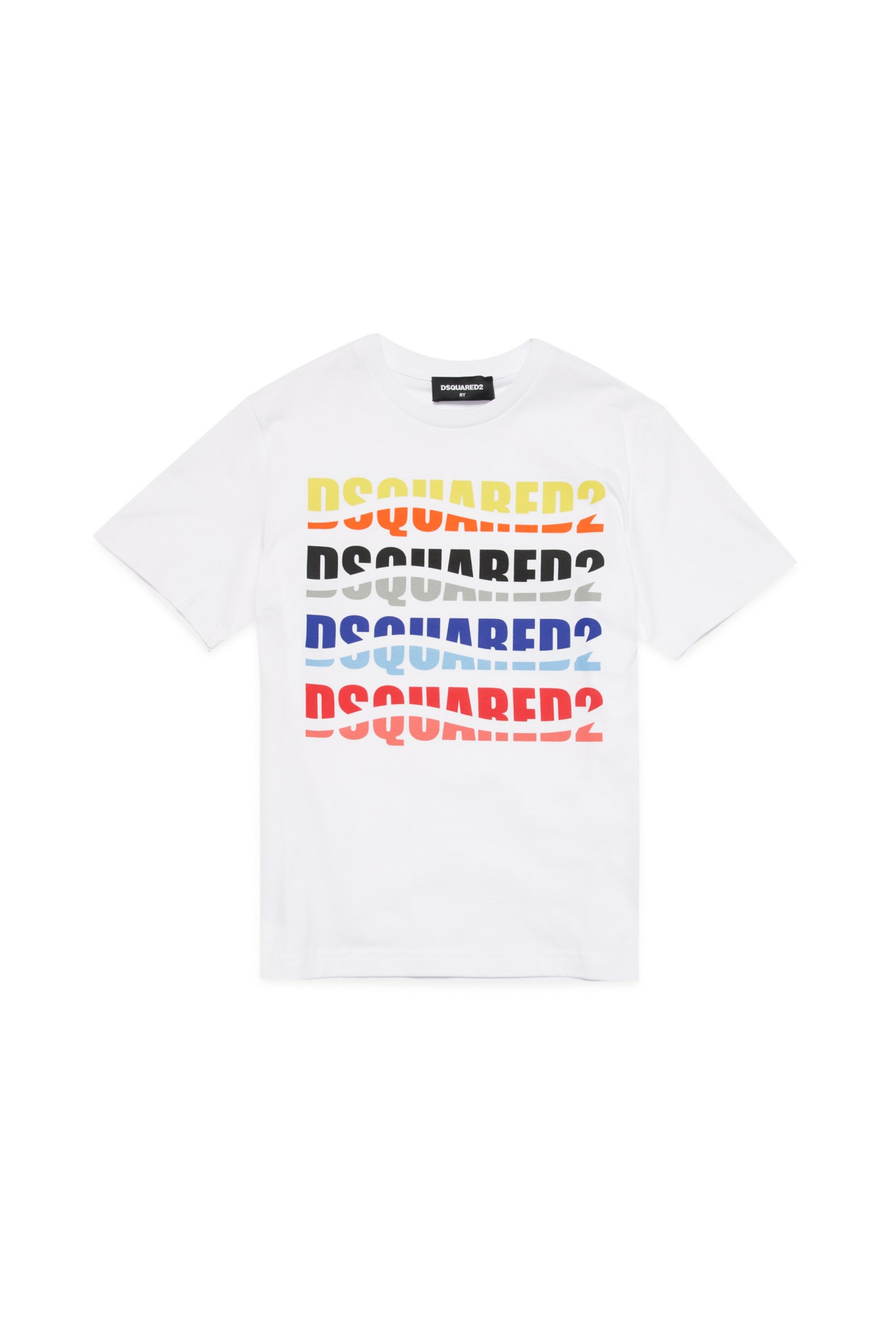 Dsquared2 Kids' D2t1014u Relax T-shirt Dsquared Wave-effect Multicolor Branded T-shirt In Bianco