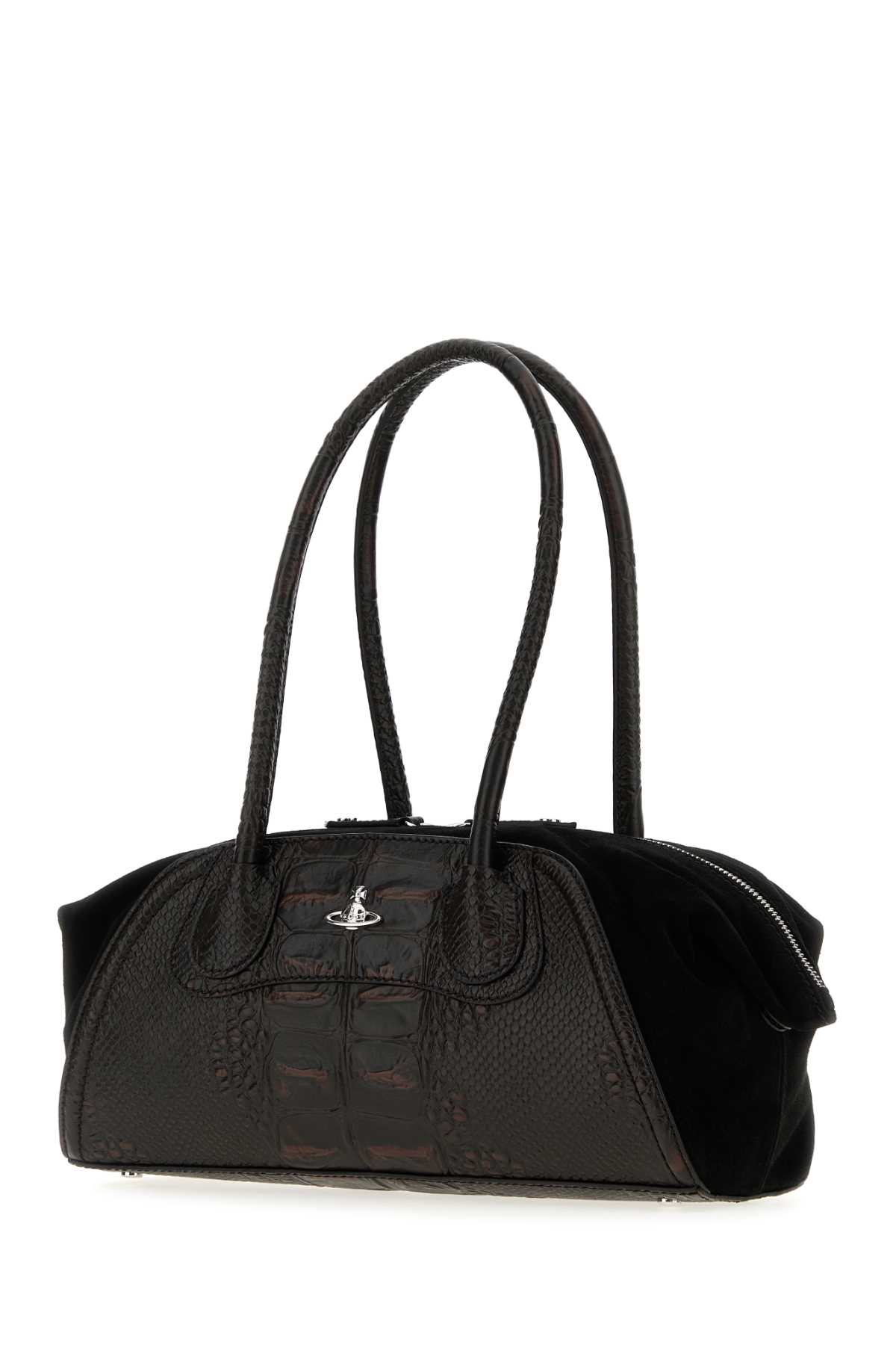 Vivienne Westwood Two-tone Leather And Suede Small Shirley Shoulder Bag In Brown
