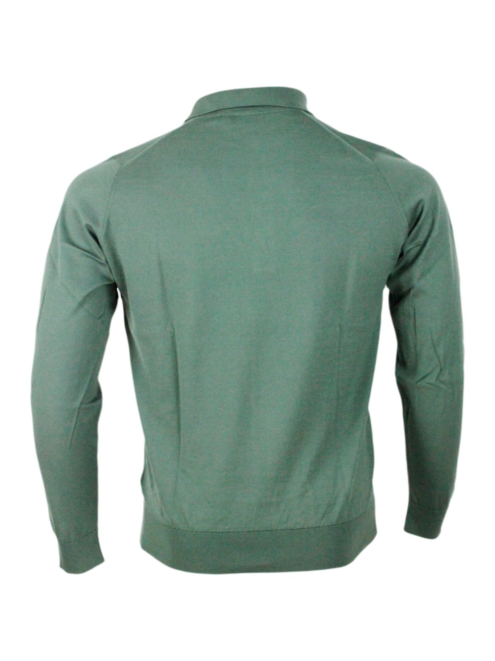 Shop John Smedley Long-sleeved Polo Shirt In Extrafine Cotton Thread With Three Buttons In Green