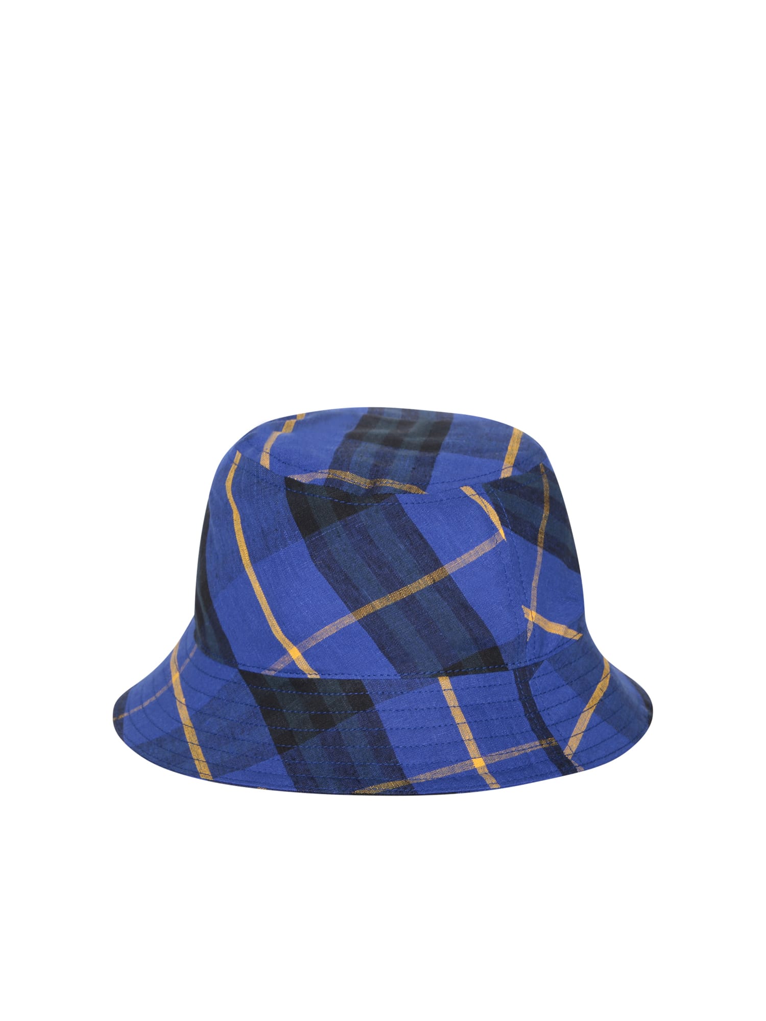 Shop Burberry Blue Checked Linen Bucket Hat