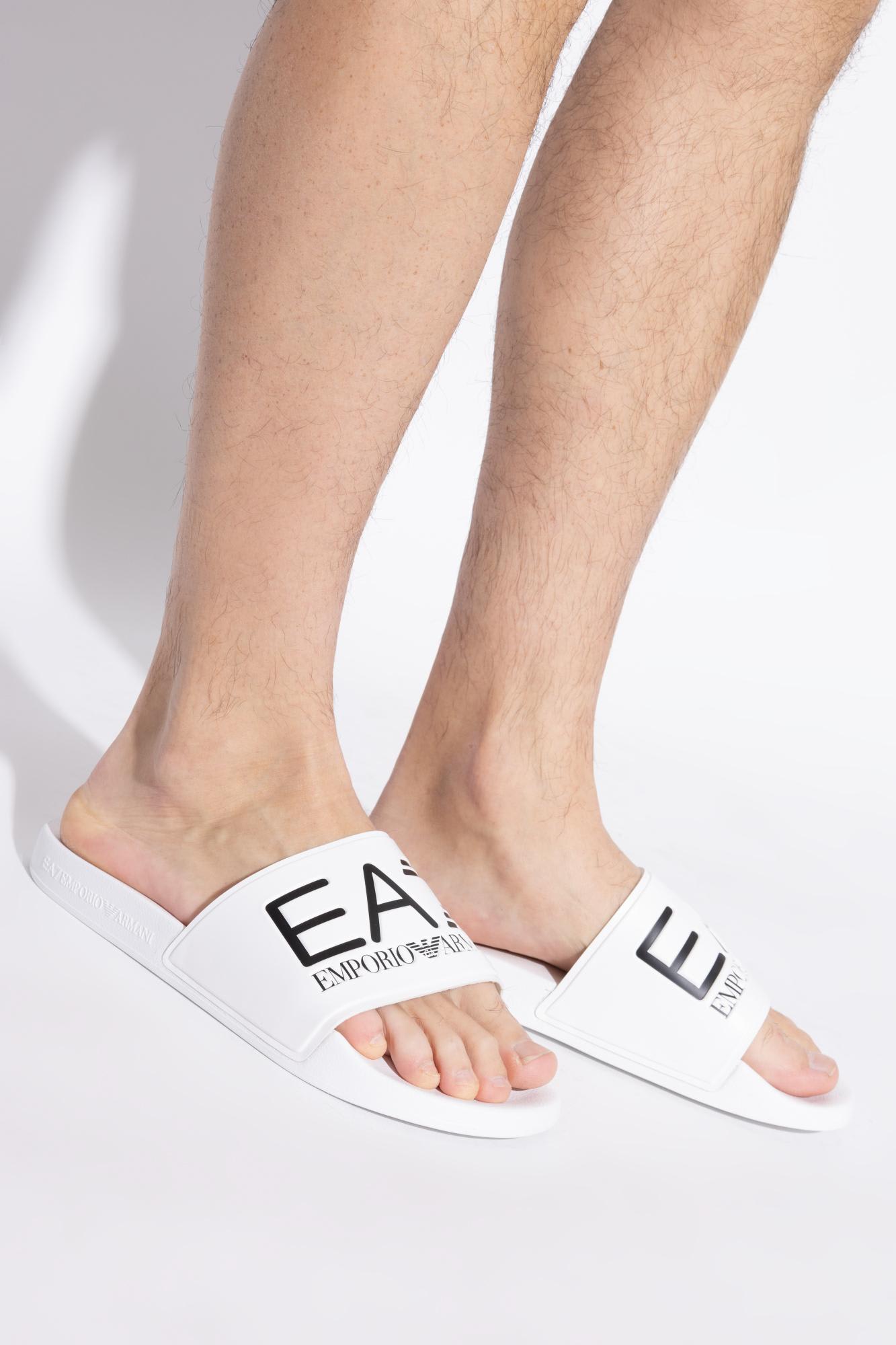 Ea7 Emporio Armani Rubber Slides With Logo In Ice