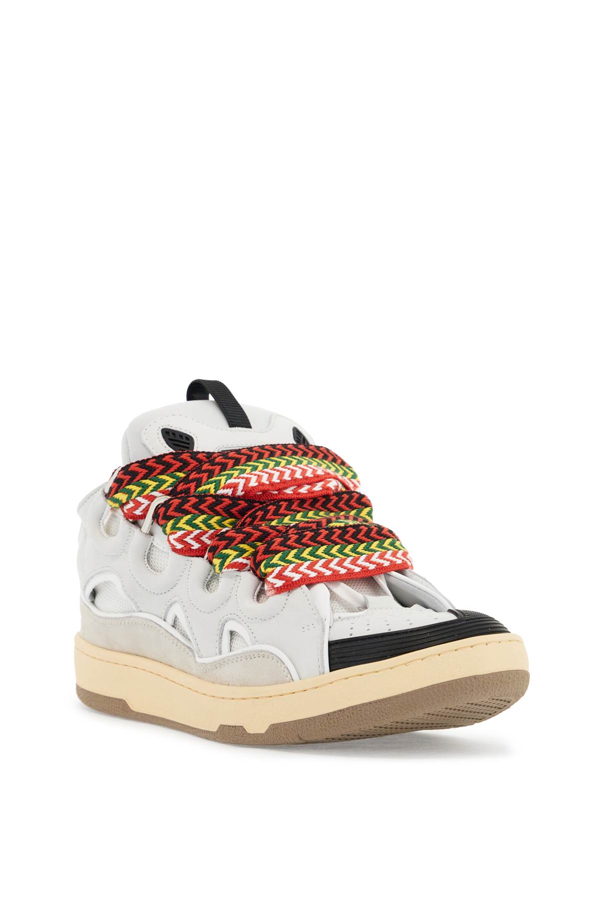 Lanvin White Sneakers With Textured Surfaces And Patterned Laces In White (pink)
