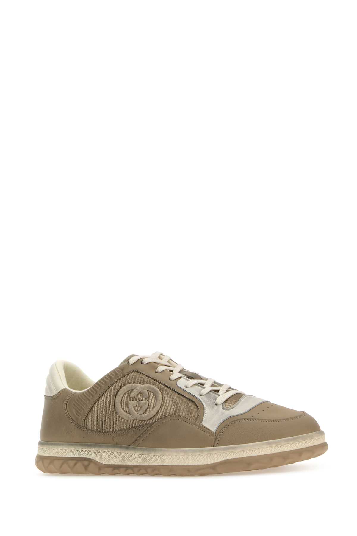 Shop Gucci Cappuccino Leather And Fabric Sneakers In Oatofwhoaoaoao