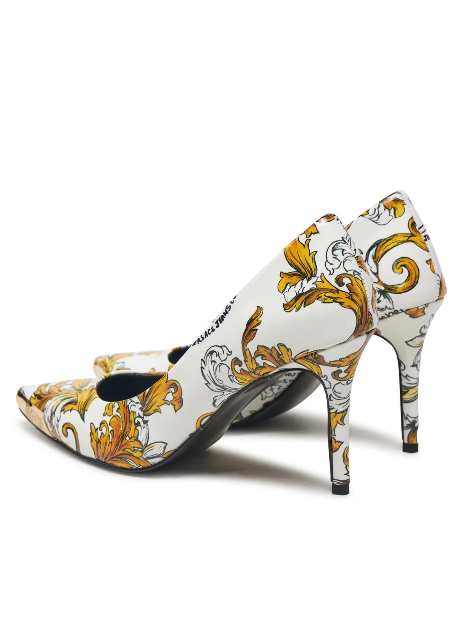 Versace Jeans Couture Baroque-print Logo Pumps In White