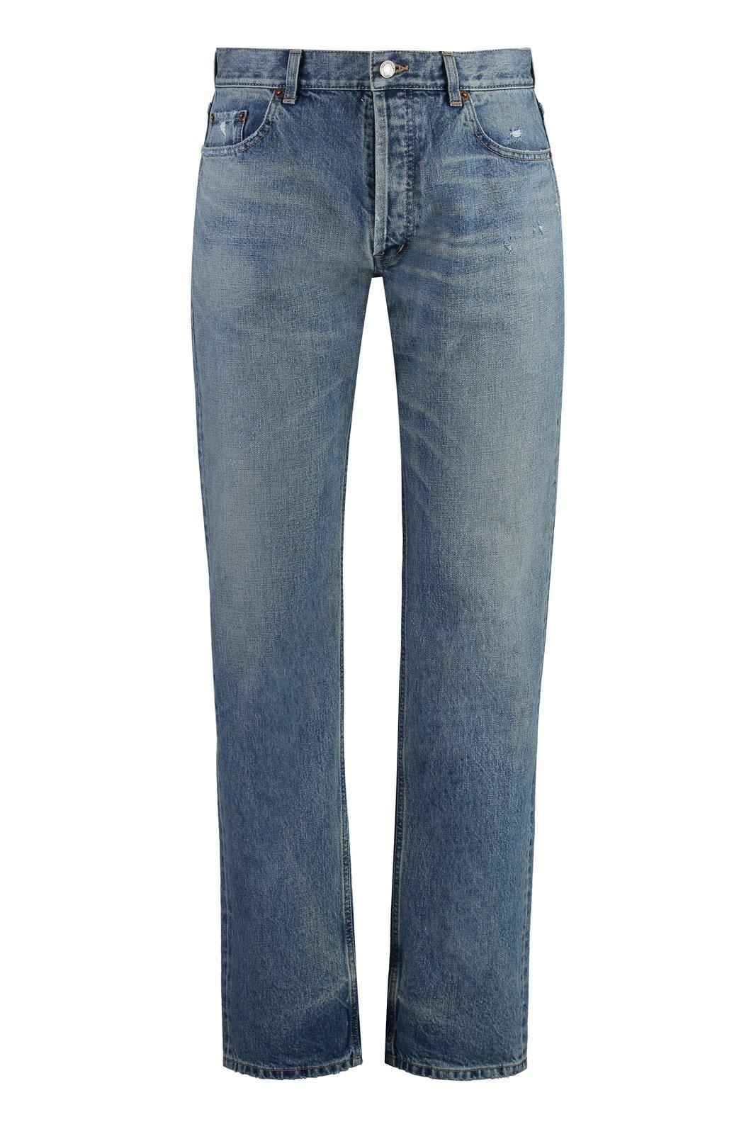 Shop Saint Laurent Low-rise Straight Leg Jeans In Blue