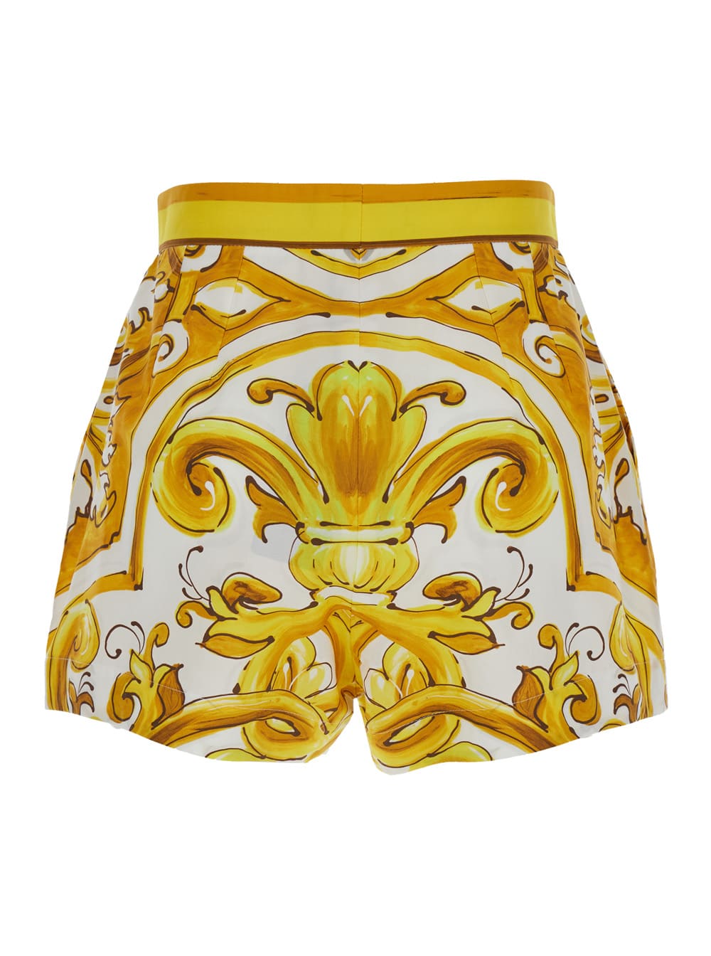 Shop Dolce & Gabbana Yellow And White Short With Majolica Print In Cotton Woman In Giallo