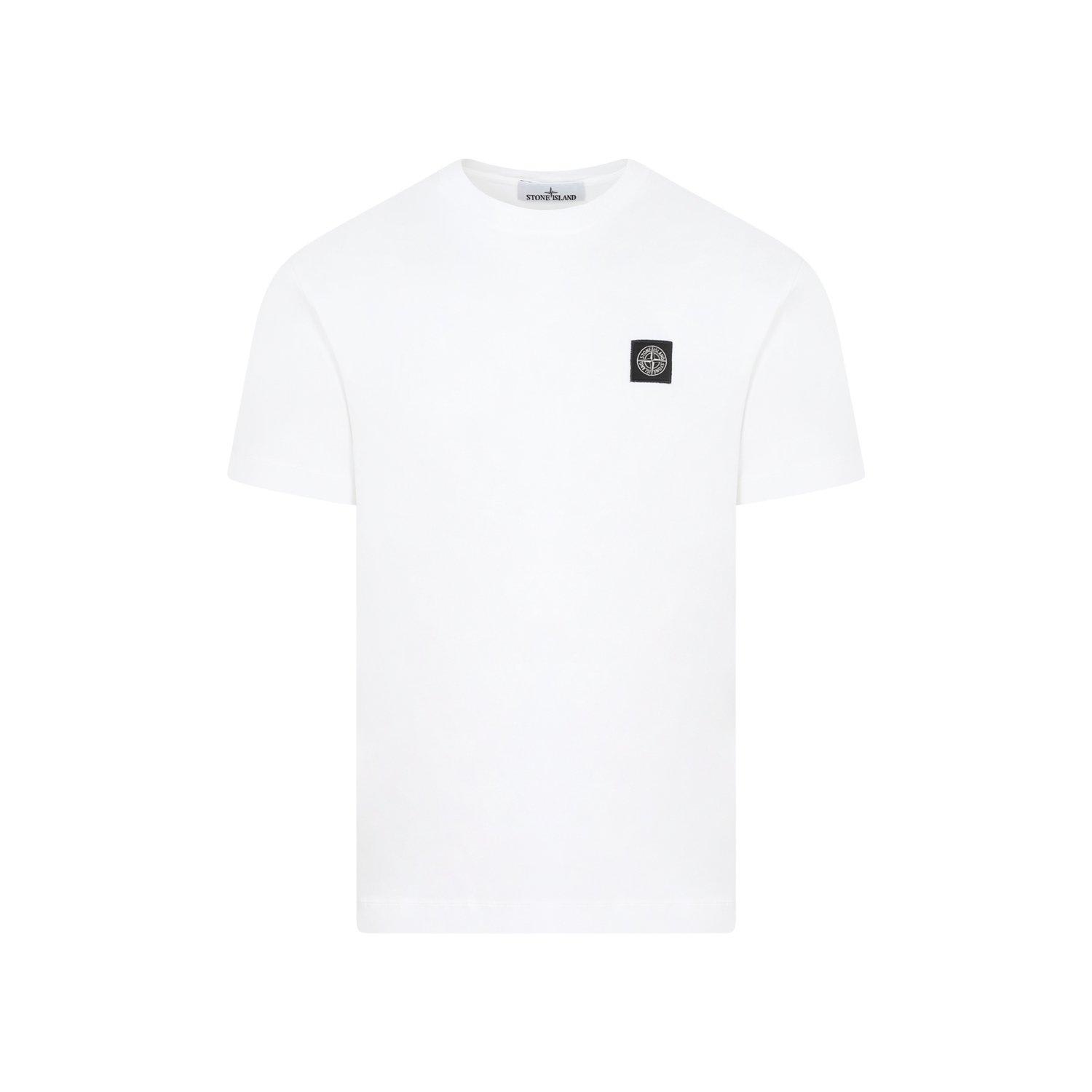 Shop Stone Island Logo Patch Crewneck T-shirt In Bianco
