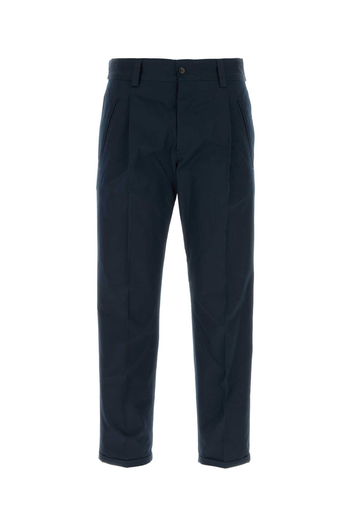 Pt01 Navy Blue Cotton Pant In Bluscuro