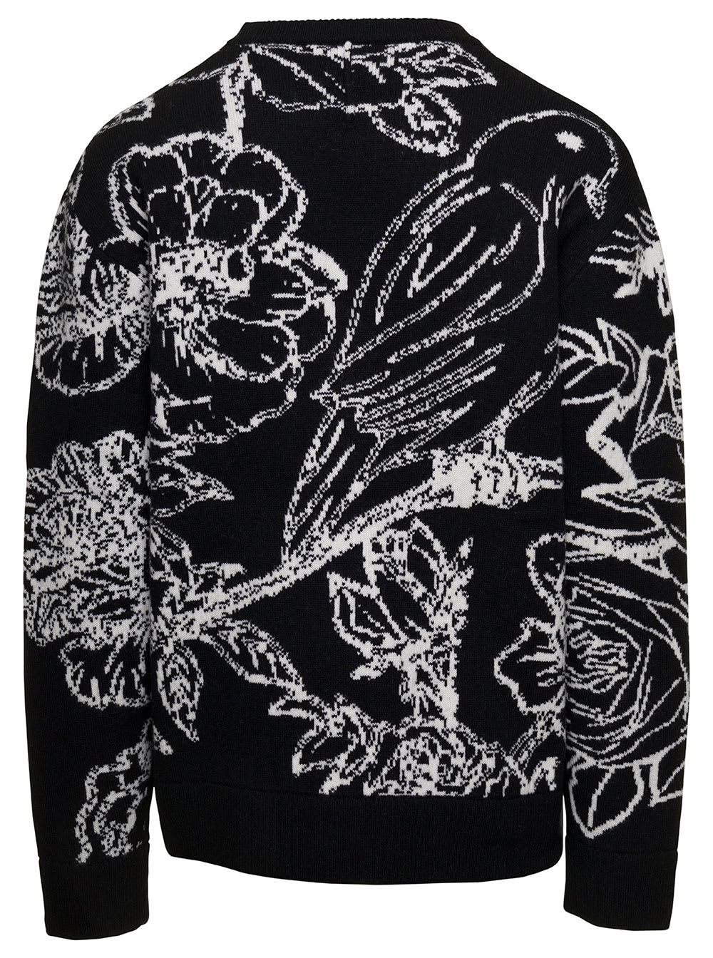 Shop 3paradis Knit Crewneck Sweater Flowers In Black