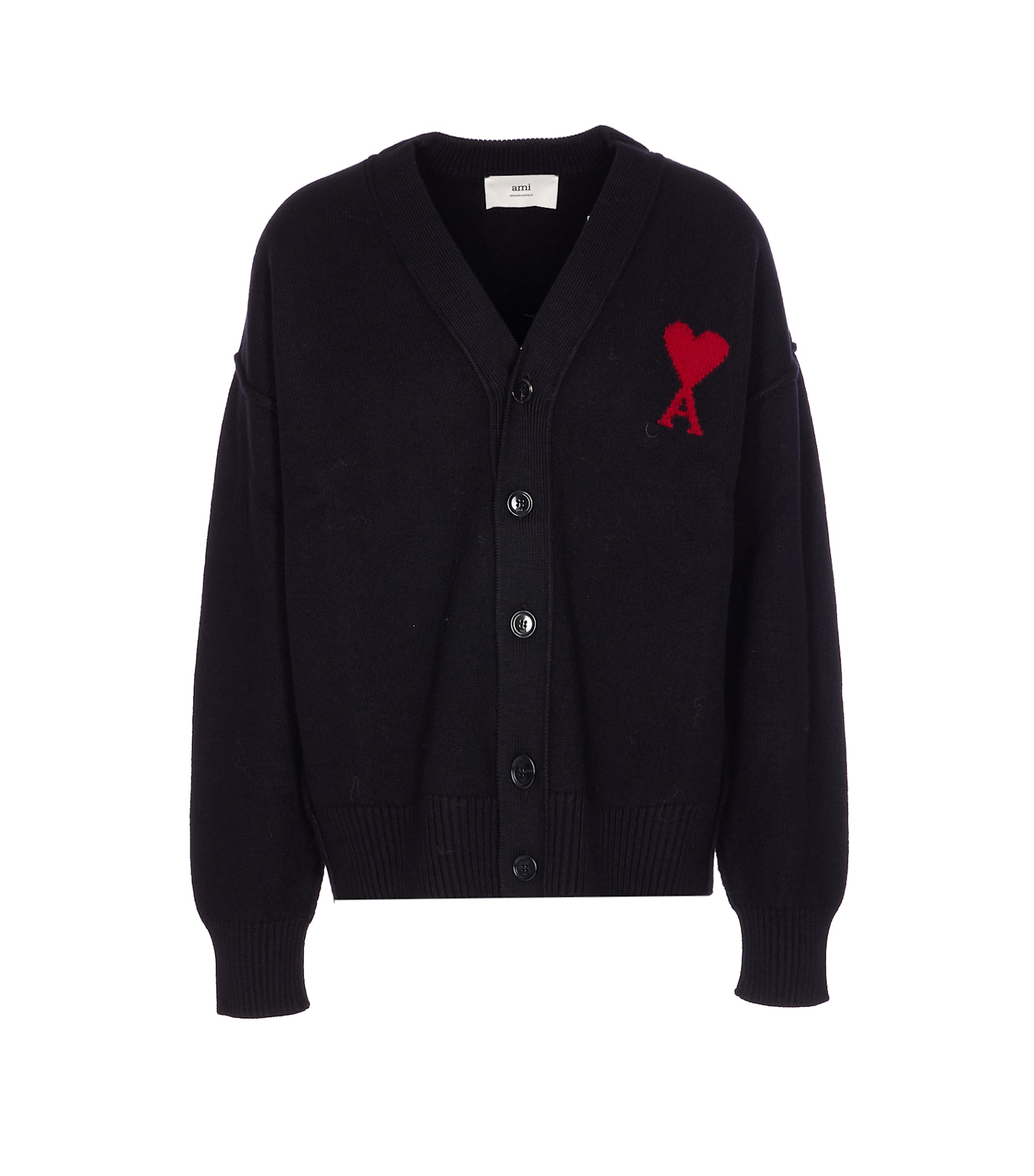 Ami Alexandre Mattiussi Ami Paris Ami Paris De Coeur Wool Cardigan In Black