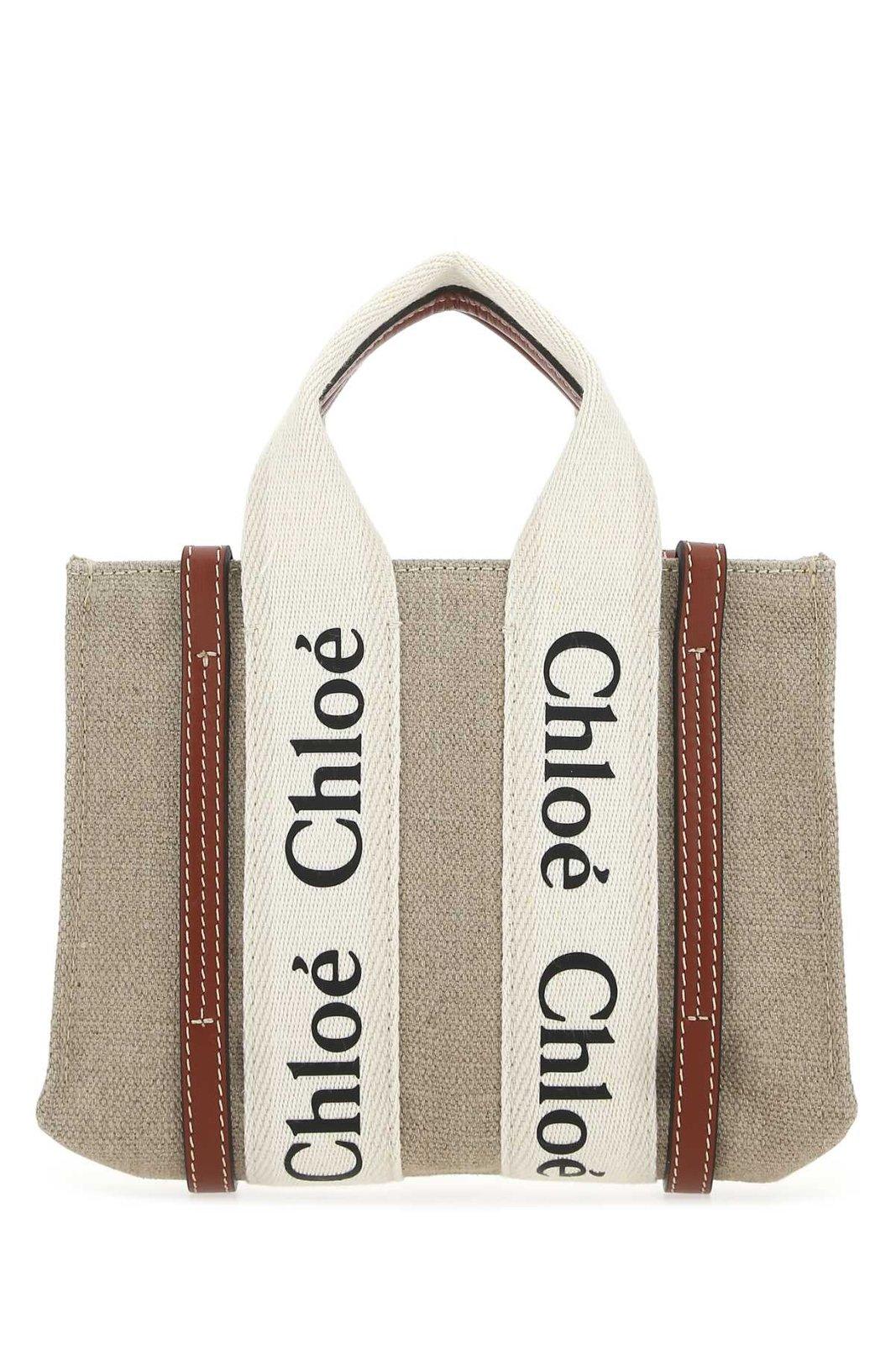 Shop Chloé Mini Woody Tote Bag In U White Brown