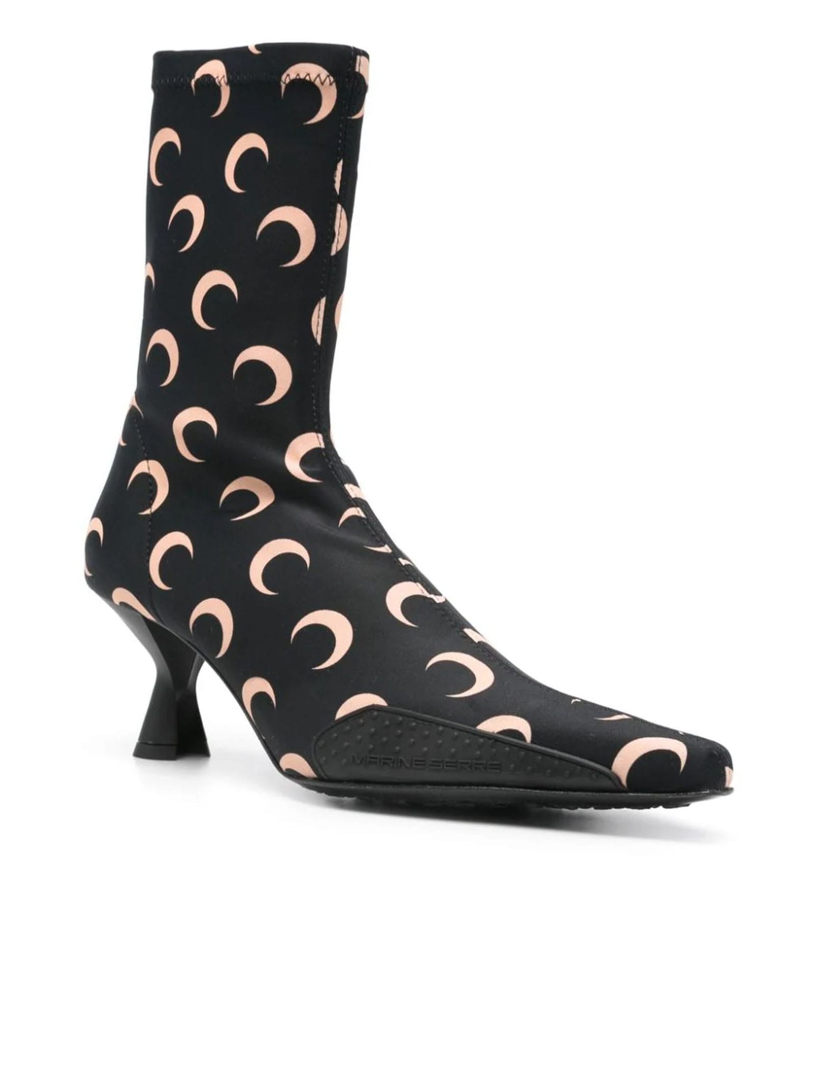 Marine Serre Moon Printed Jersey Ms Boots In Black