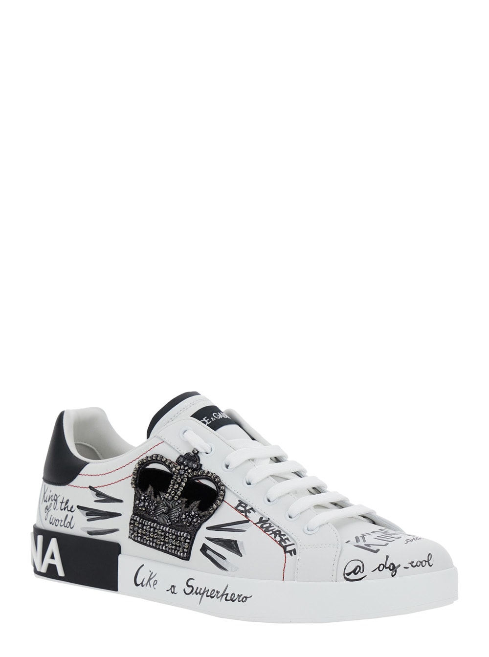 Dolce & Gabbana White Low Top Sneakers With Logo Patch On The Tongue And All-over Print In Leather Man In White