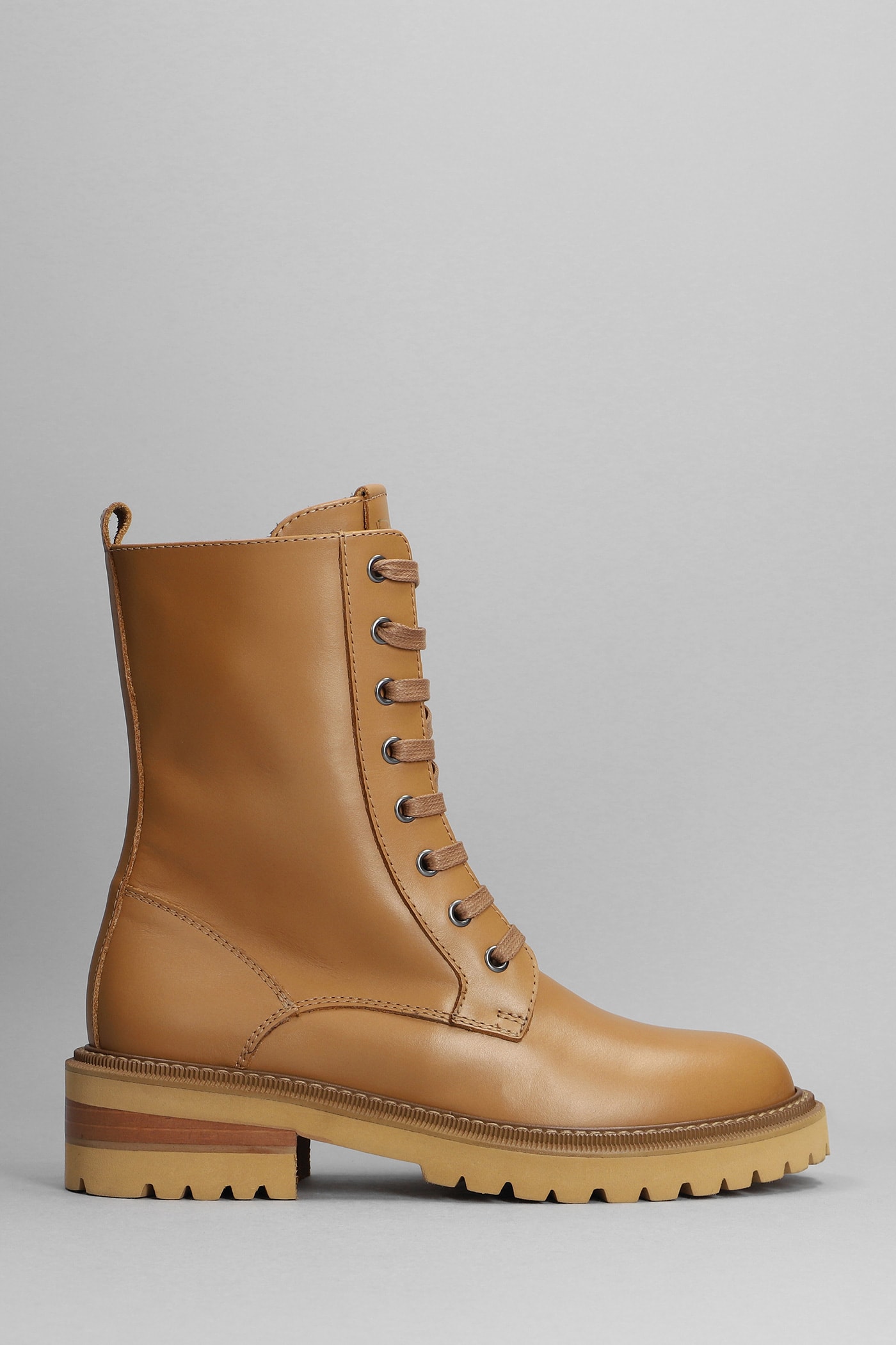 Via Roma 15 Combat Boots In Camel Leather