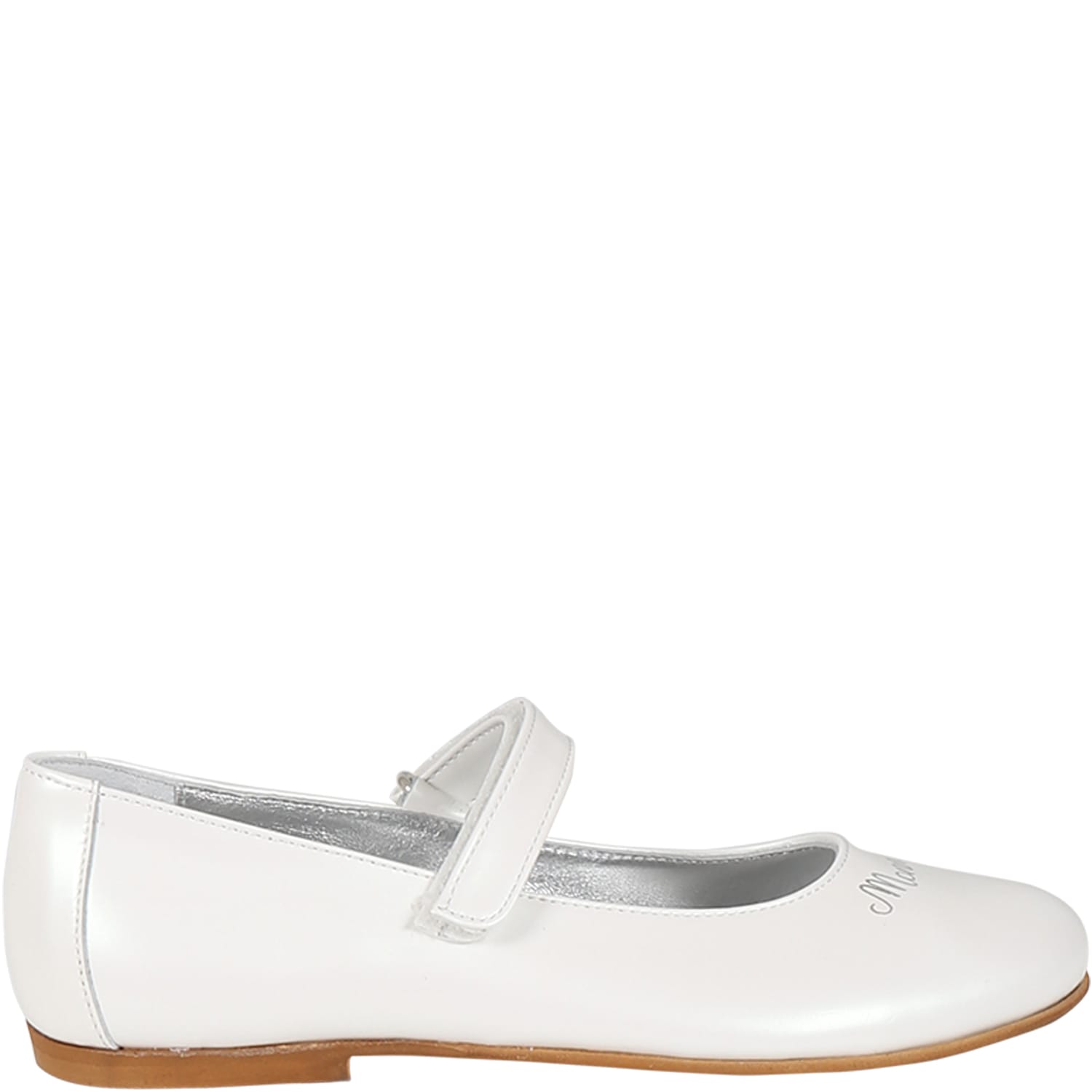 Monnalisa Logo-print Ballerina Shoes In Ivory