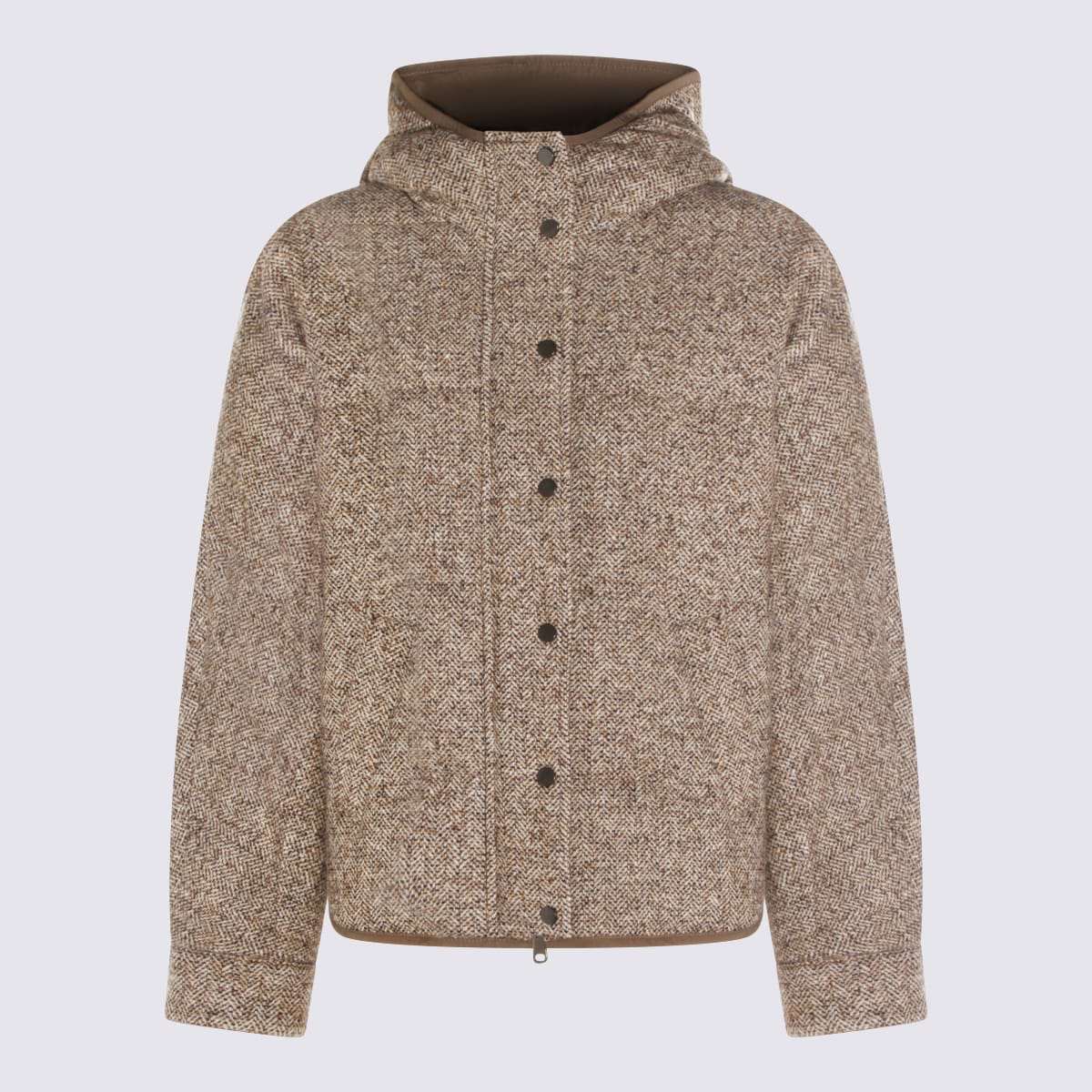 Brunello Cucinelli Beige Wool Down Jacket In Multi