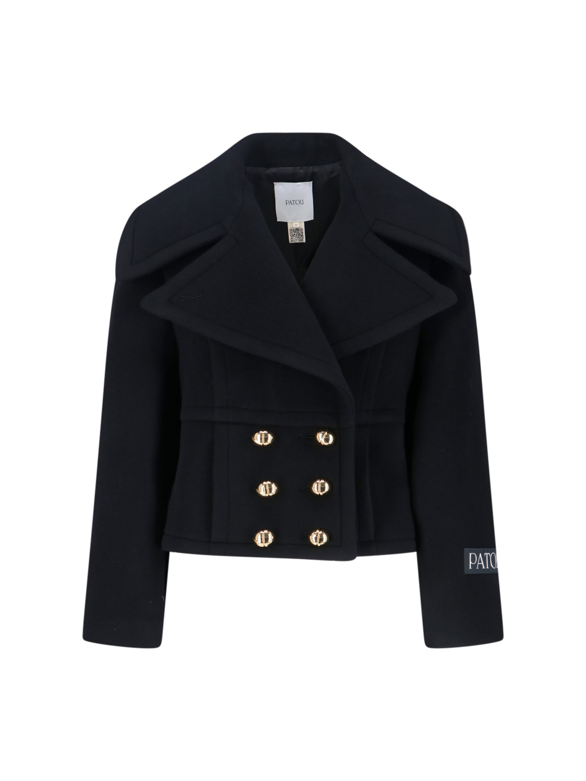 Patou Short Double-breasted Coat In Black