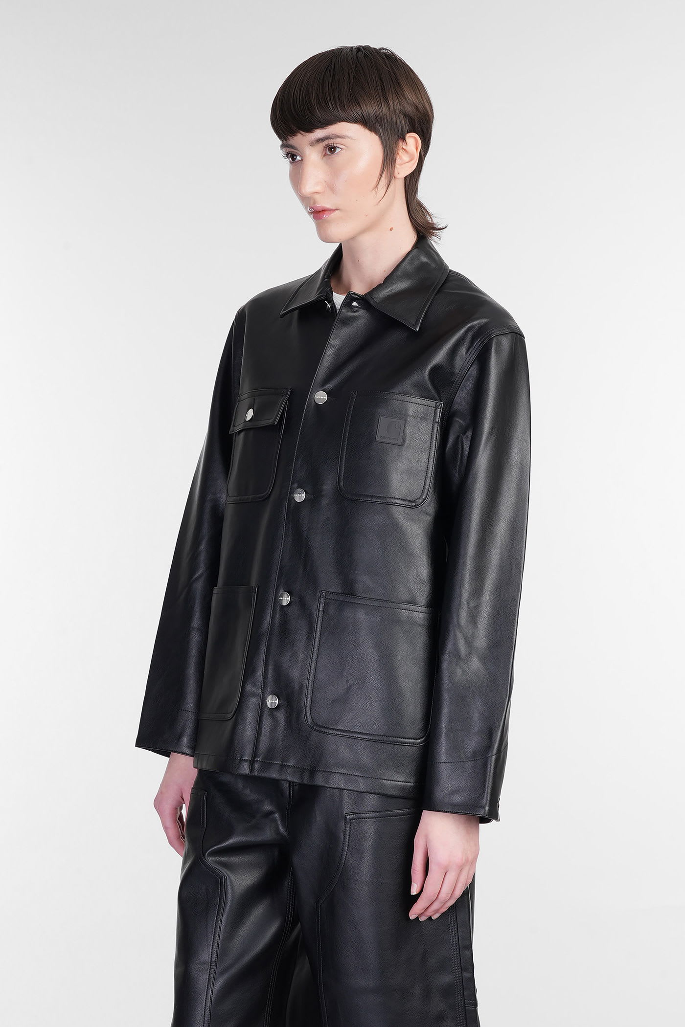 Carhartt Ip Womens Michigan Patch-pockets Relaxed-fit Faux-leather Jacket Black Xs In Black