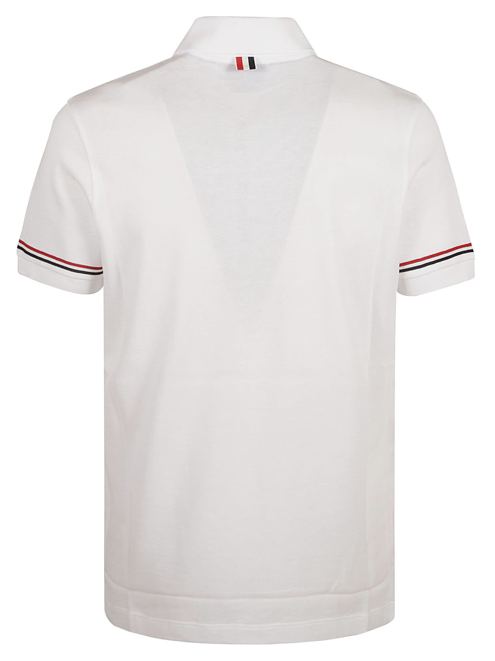 Thom Browne Short-sleeved Navy Polo Shirt With Patch In Medium Grey
