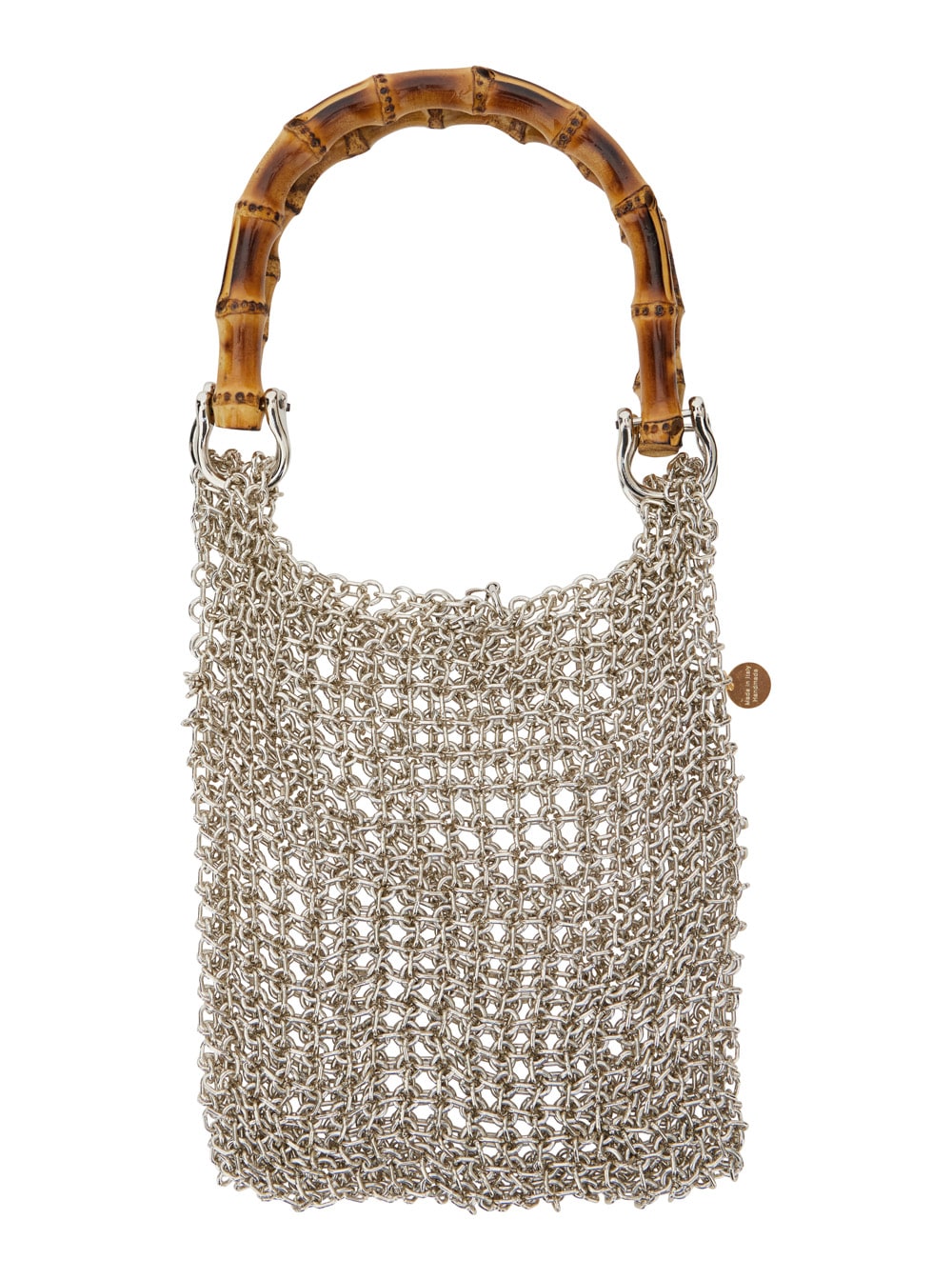 Silvia Gnecchi Bamboo Silver Colored Handbag With Metallic Mesh And Bamboo Handle In Aluminum Woman