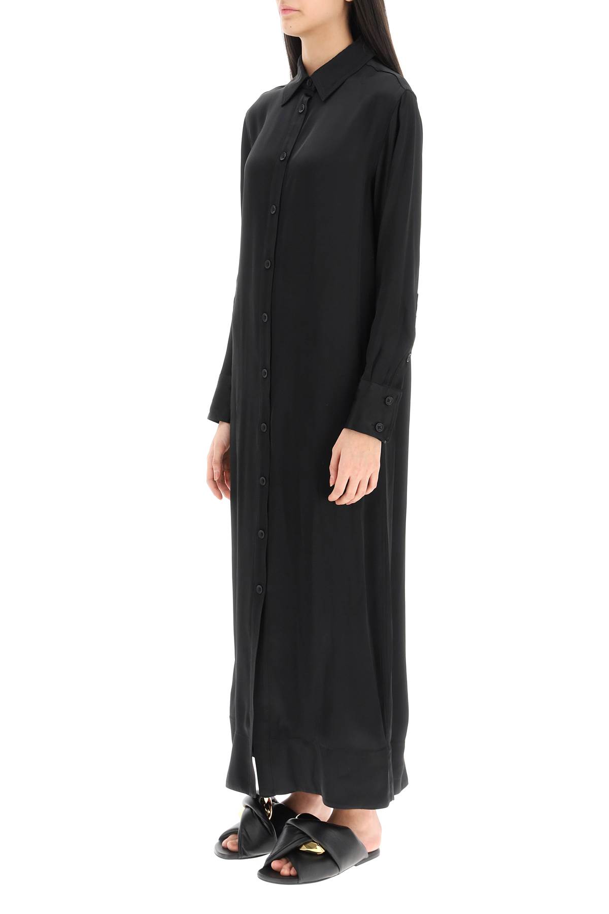 Shop Loulou Studio Ara Long Shirt Dress In Satin In Black (black)