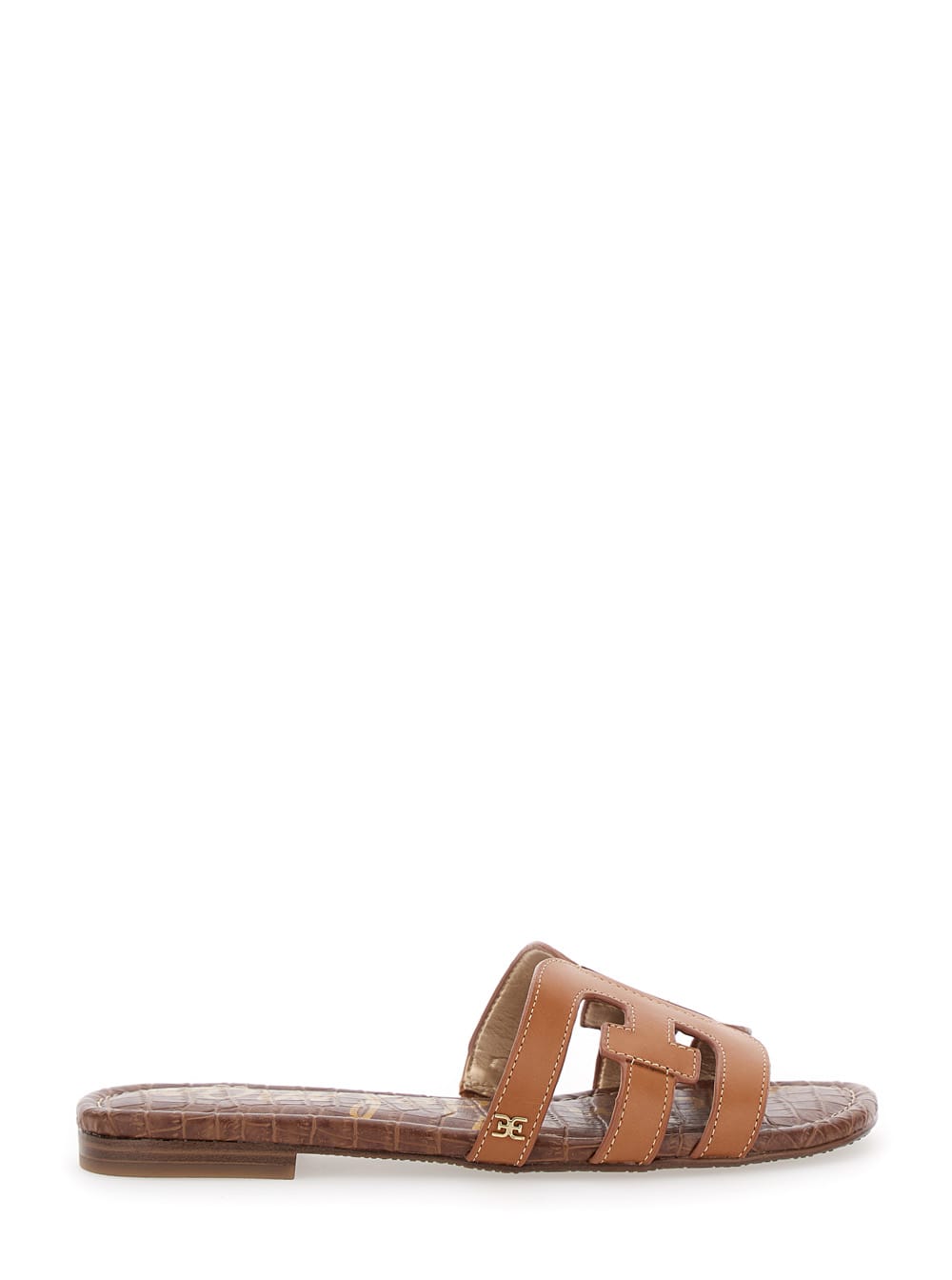 bay Slide Brown Slip-on Sandals With Logo Detail In Leather Woman