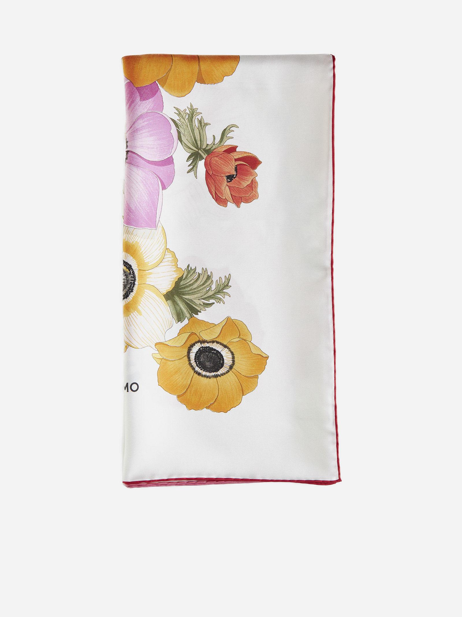 Shop Ferragamo Anemones Print Silk Scarf In Yellow Cream