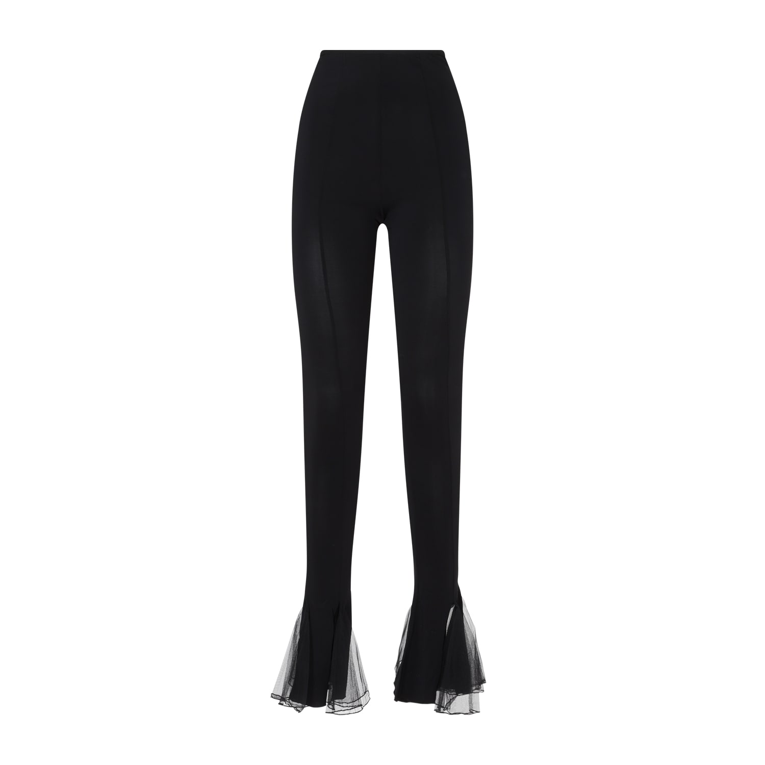 Shop Nensi Dojaka Fitted Sheer Frilled Hem Trousers In Black