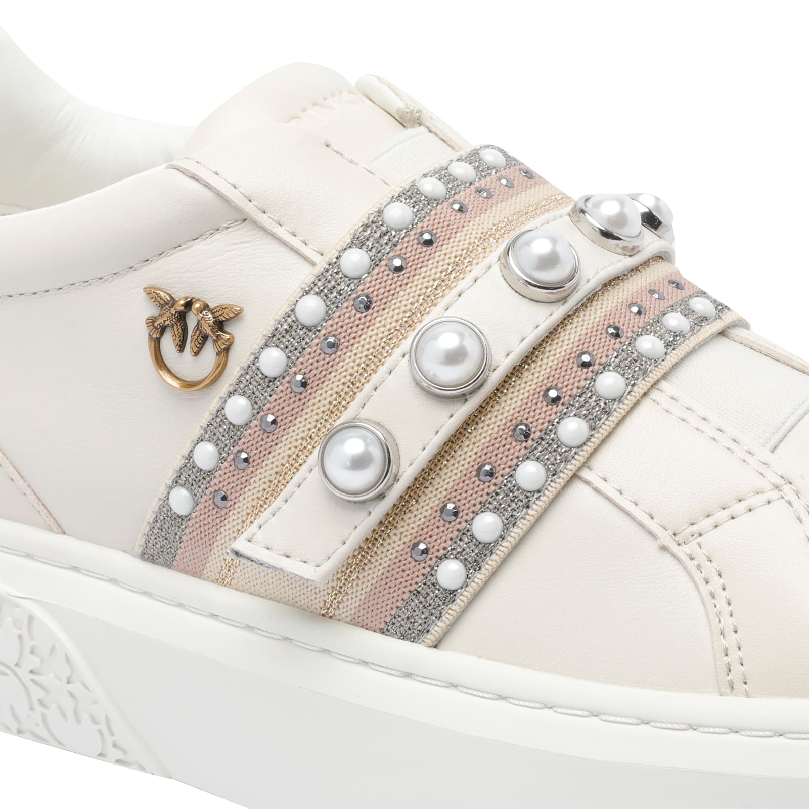 Pinko Sneakers Slip-on En Cuir Avec Bande Bijou In Multi