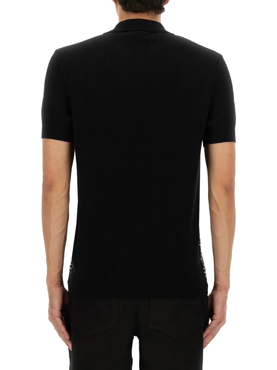 Balmain Monogram Pattern Polo With Classic Collar In Black