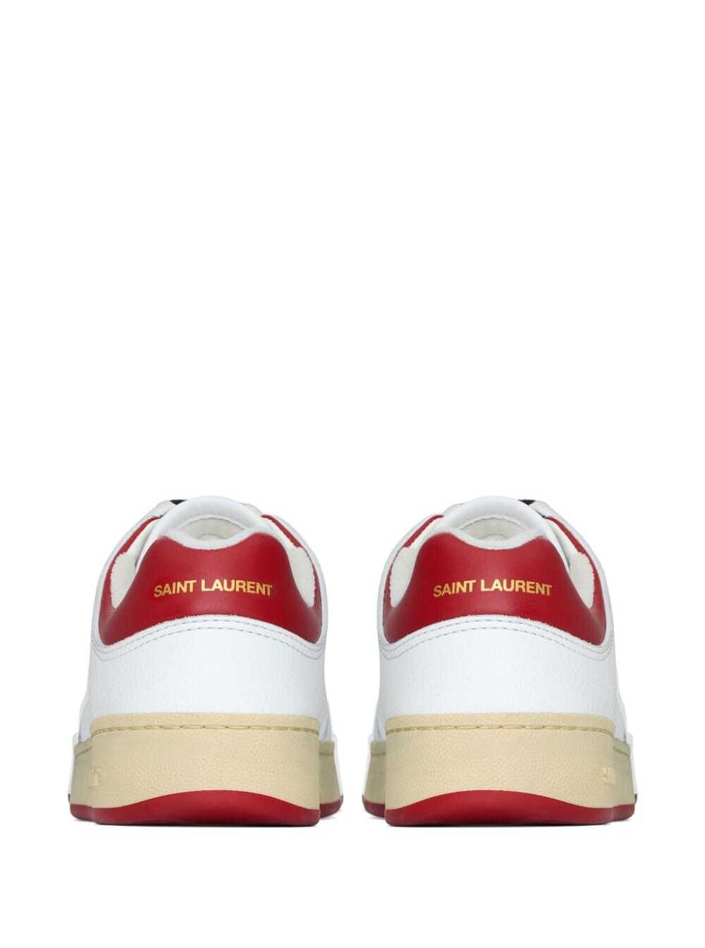 Shop Saint Laurent White And Red Low Top Sneakers With Logo Detail In Leather Man