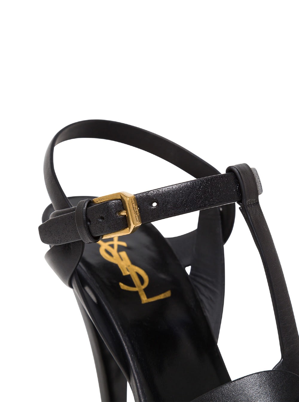 Shop Saint Laurent Tribute Black Sandals With Logo In Patent Leather Woman