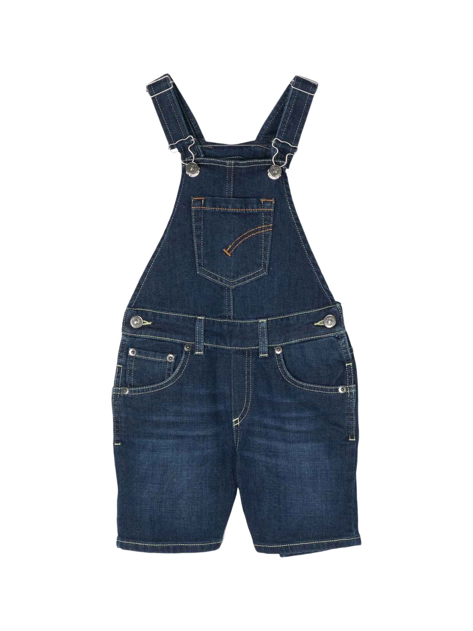 Dondup Blue Dungarees For Boy With Logo In Blu