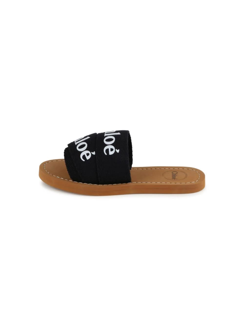Shop Chloé Woody Sandals In Black Canvas With Logo