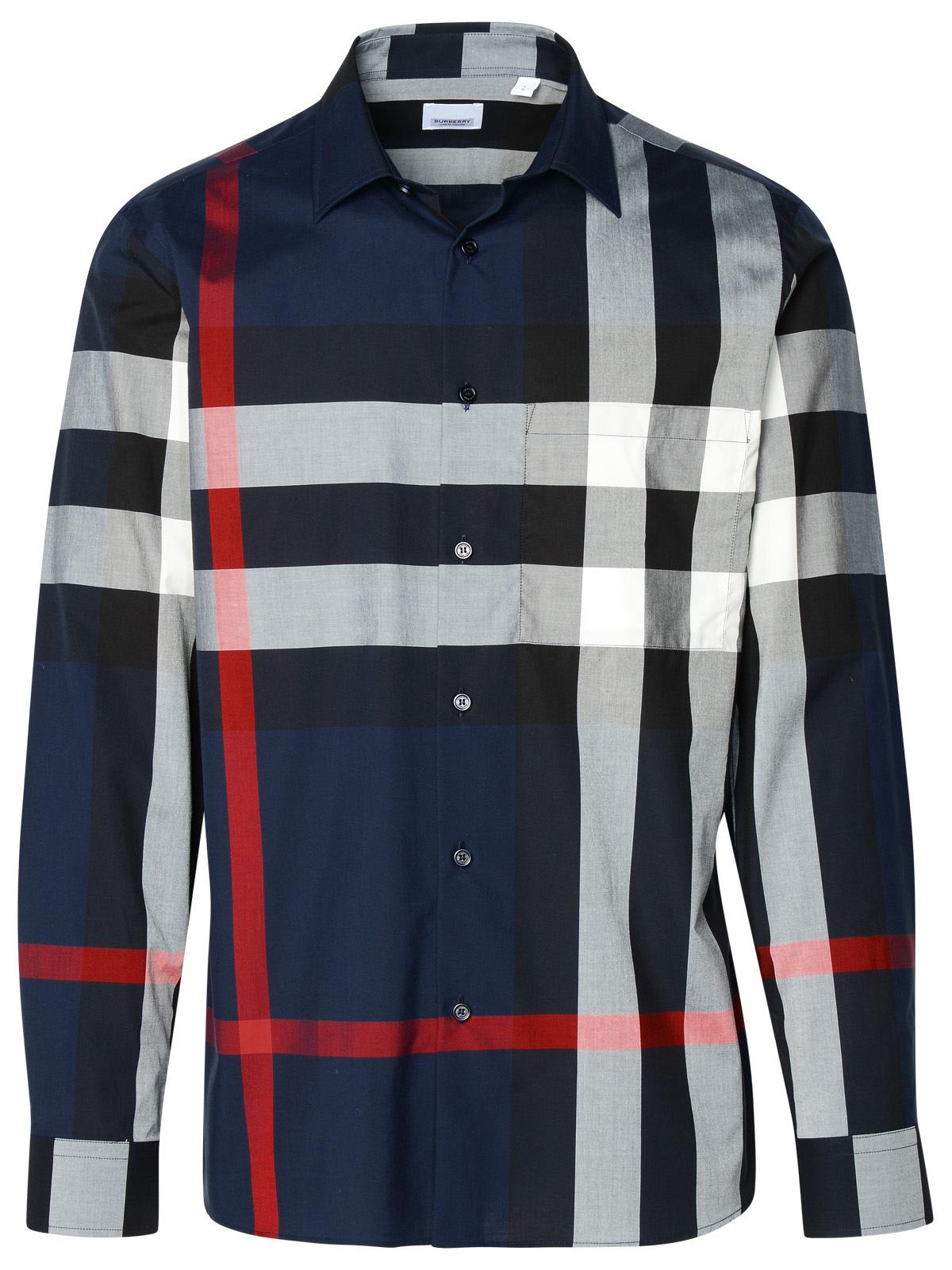 Shop Burberry Navy Cotton Shirt