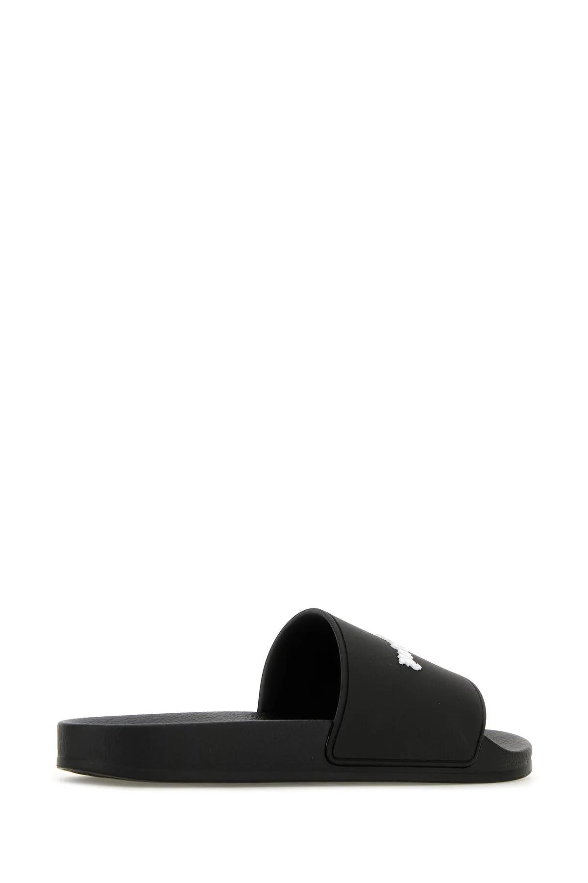 Shop Palm Angels Black Rubber Slippers