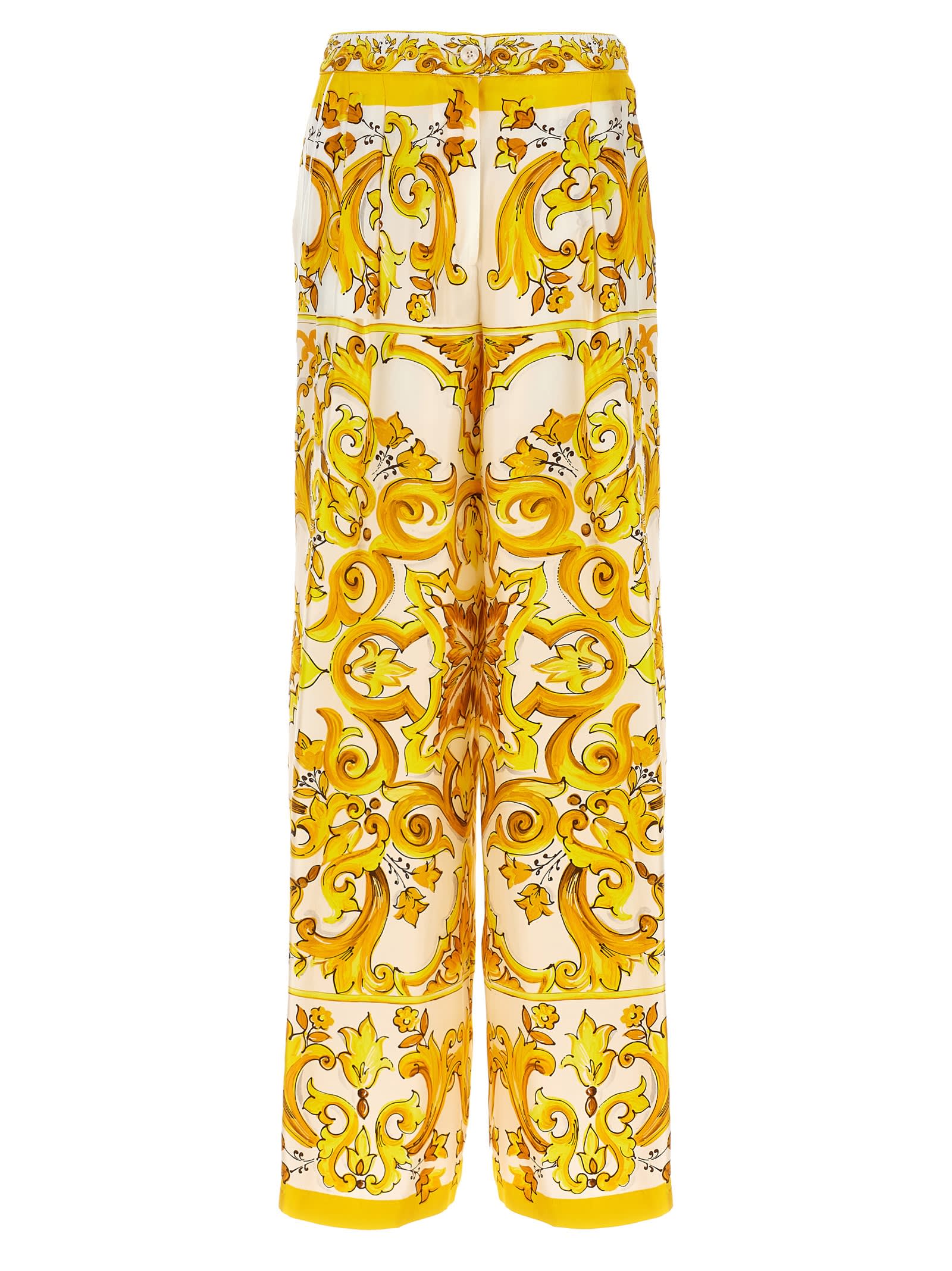 Shop Dolce & Gabbana Maiolica Trousers In Yellow