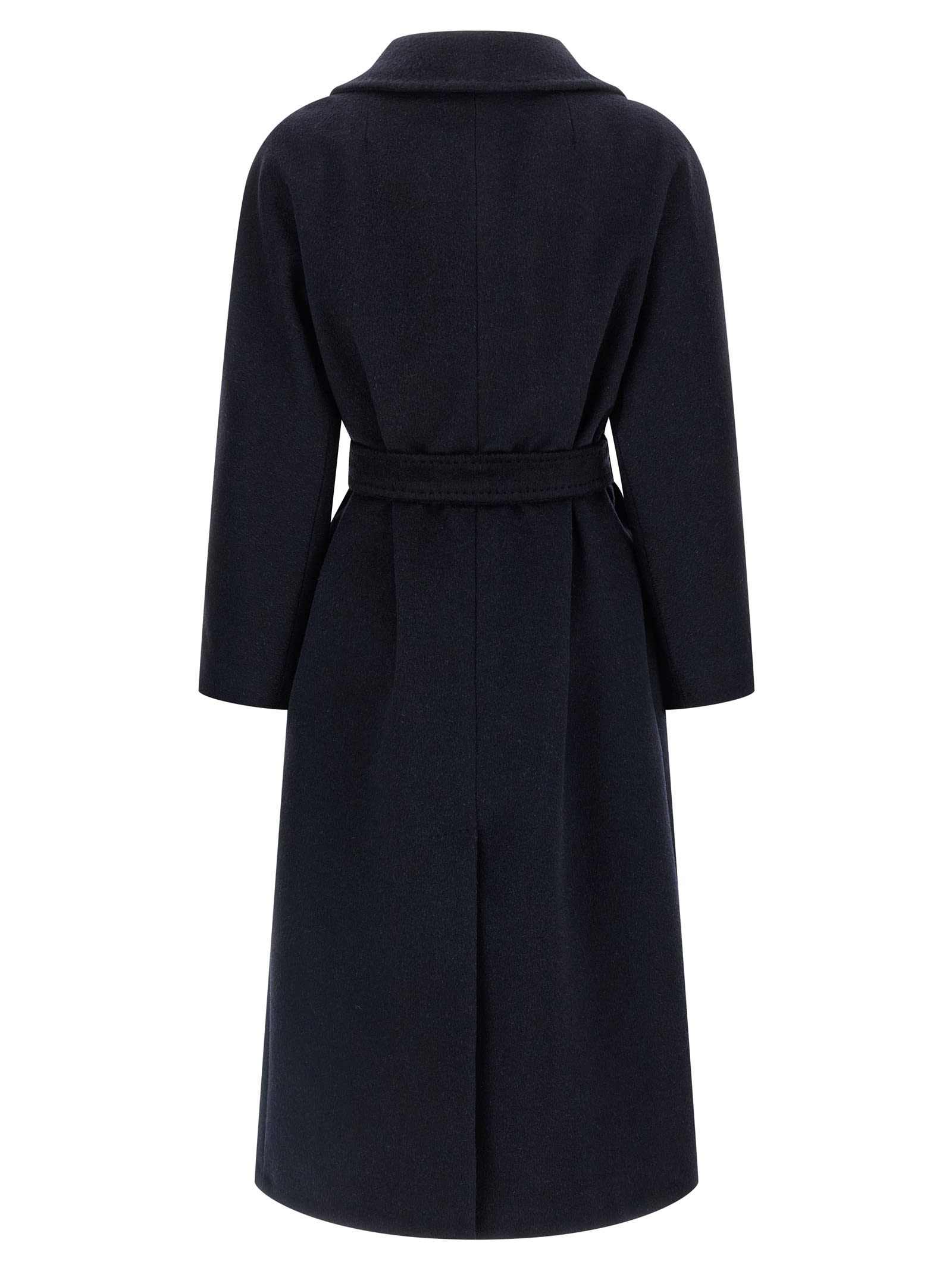 Weekend Max Mara Belted Long Sleeve Coat Side Pockets In Blue