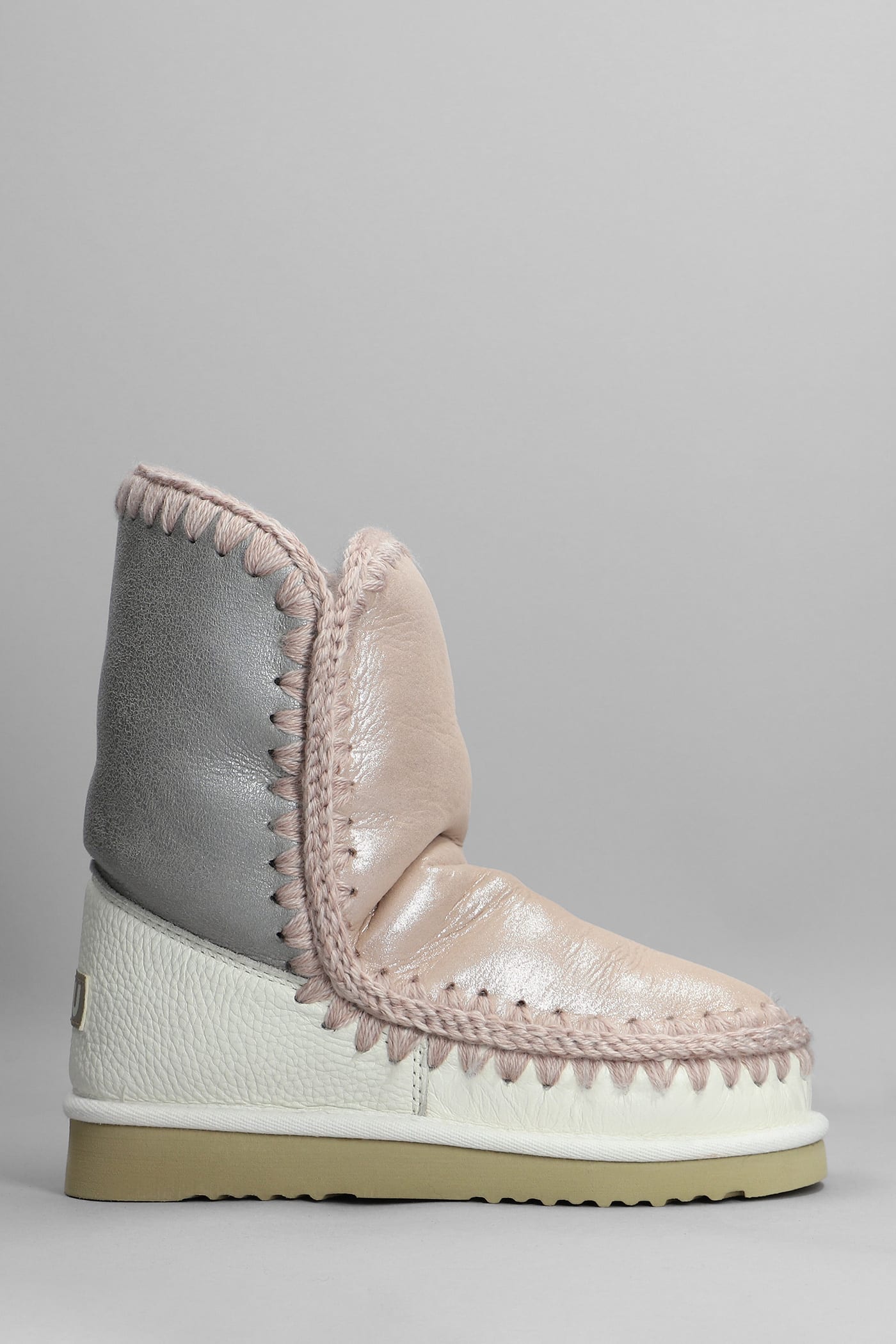Mou Eskimo 24 Low Heels Ankle Boots In Rose-pink Suede And Leather