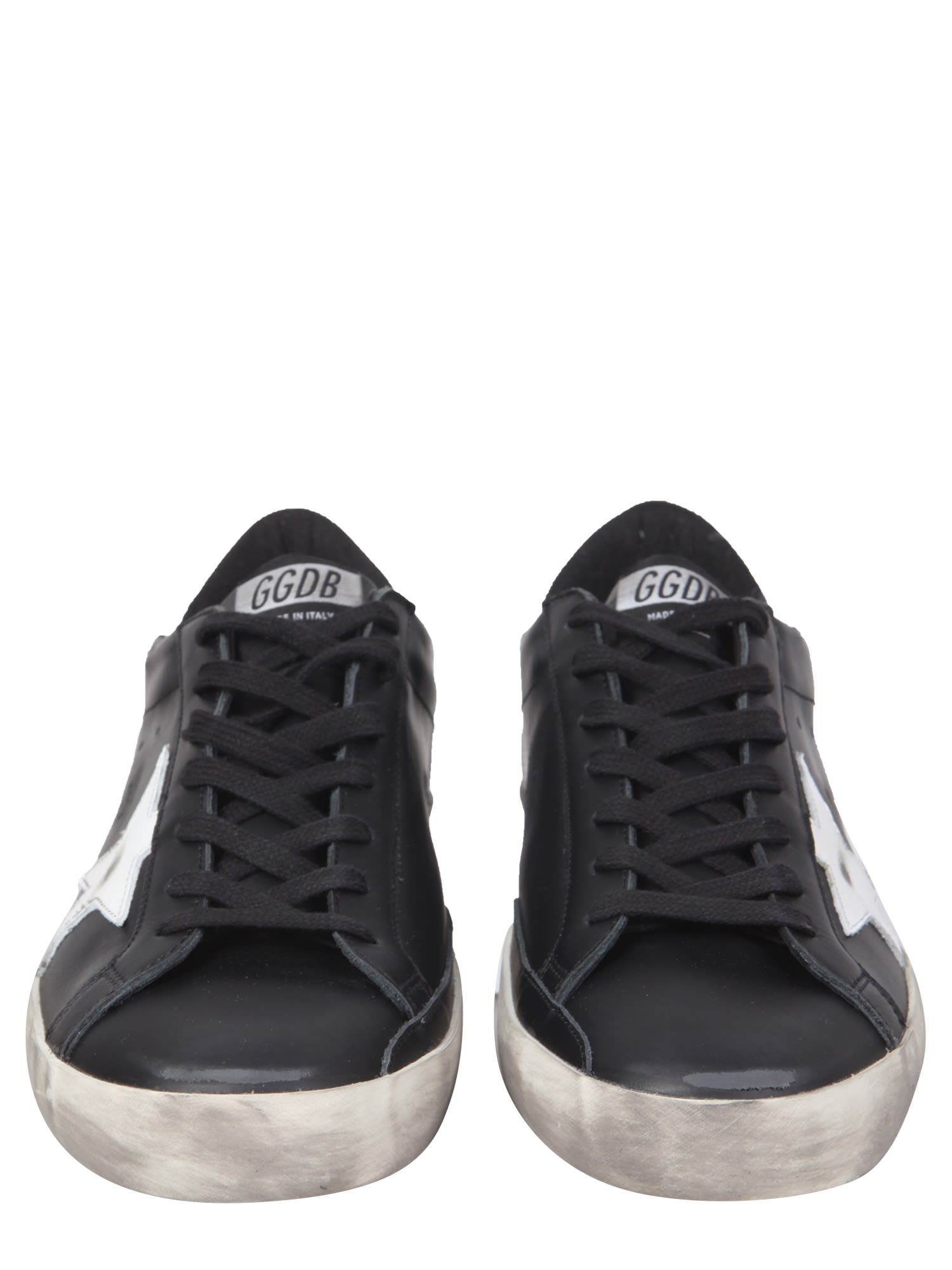 Golden Goose 'super-star' Black Low Top Sneakers With Logo Patch And Suede Details In Leather Man In Multi