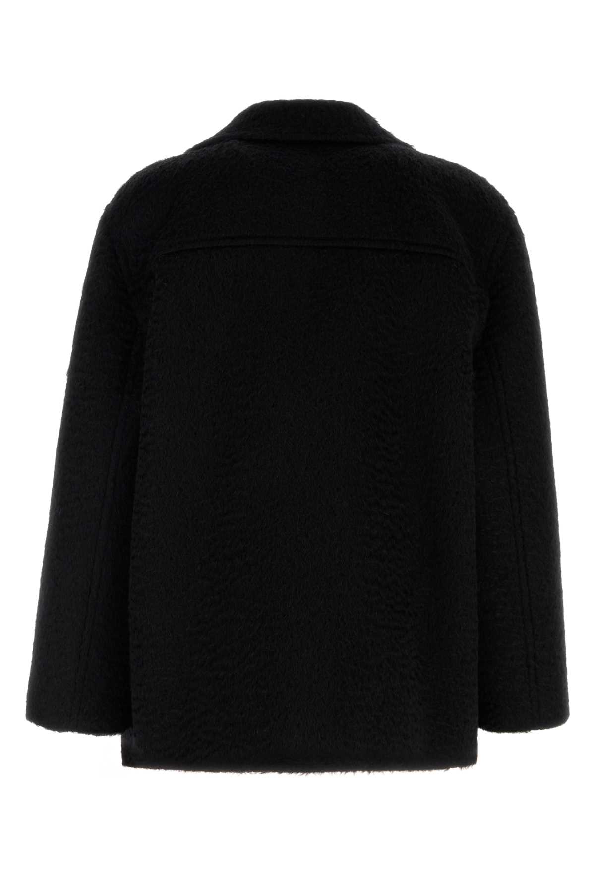 Valentino Dropped Shoulder Wool Blend Coat In Black