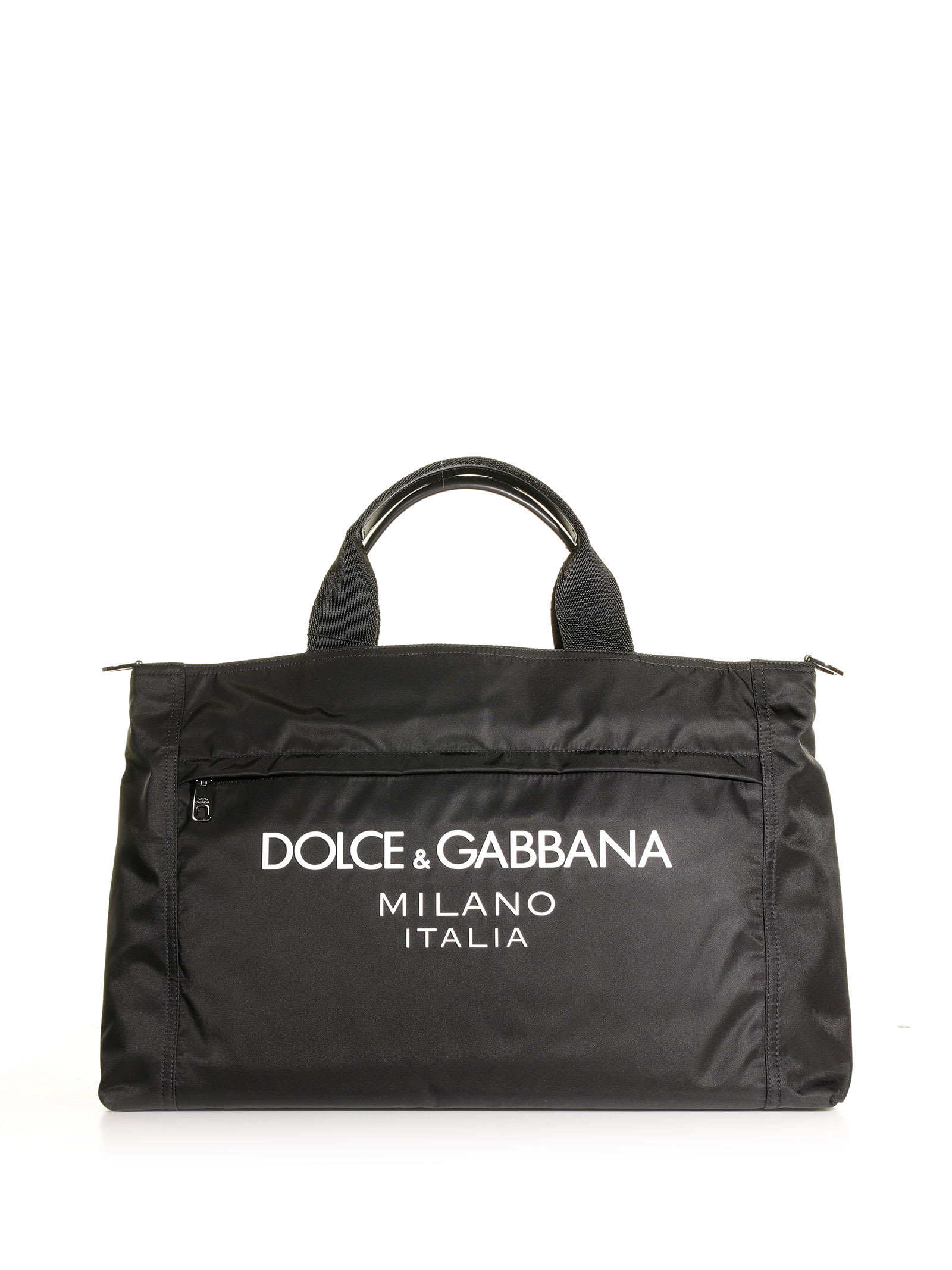 Dolce & Gabbana Nylon Bag With Rubberized Logo In Nero